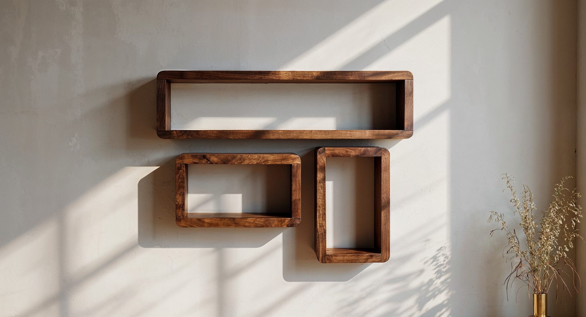 KADIMA DESIGN Wandregal Design Wandregal 3er Set BOHA Massiv Holzregale Edelholz Wand, Echtholz, Wand-Regale, Hängend Würfel, Regal Wandkästen Eckig, Landhausstil, Rustikales Wandregal-Set Holz, Hängeregal Viereckig