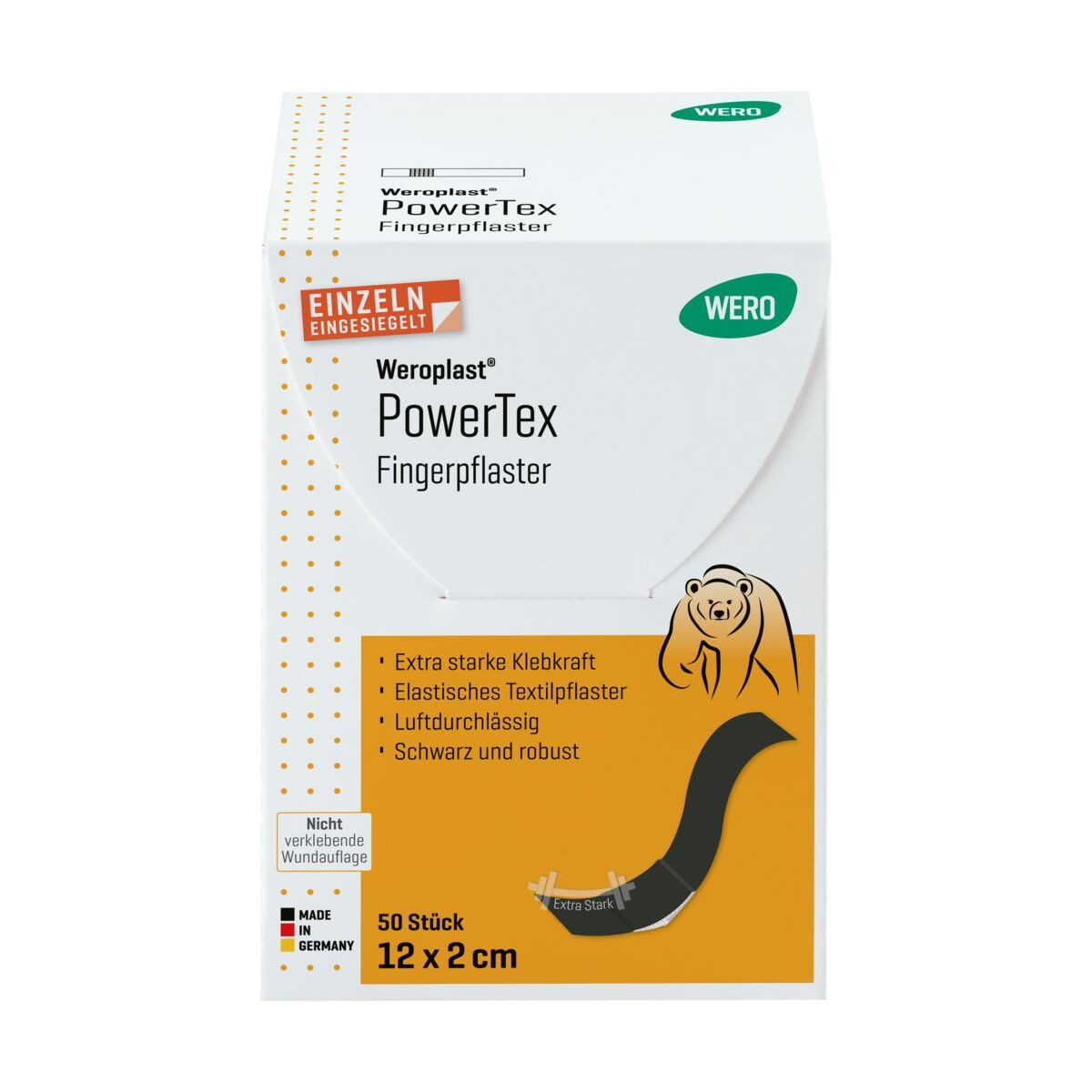 Weroplast® Wundpflaster PowerTex Fingerpflaster - bietet sehr starke Klebkraft & robust (50 St), Fingerpflaster