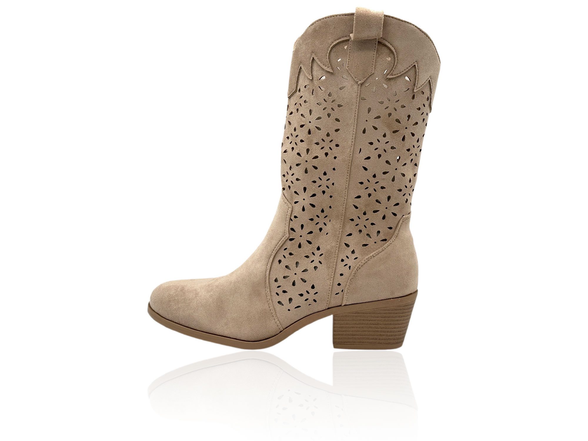 Nowaland Damen Sommerstiefel im modischen Cowboy-Stil Stiefel Seitlicher Reißverschluss-luftiges Cut-Out-Design-femininer Silhouette