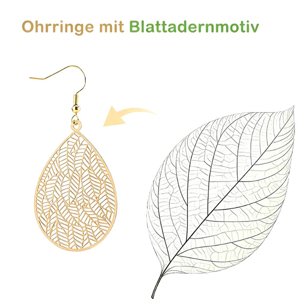 AFKSMILE Paar Ohrhänger Perforation Ohrhänger, Teardrop-Ohrringe aus Blättern, Kupfer-Ohrringe, Modischer durchbrochener Damenschmuck, Schmuck als Geschenk für  – Bild 4 von 5