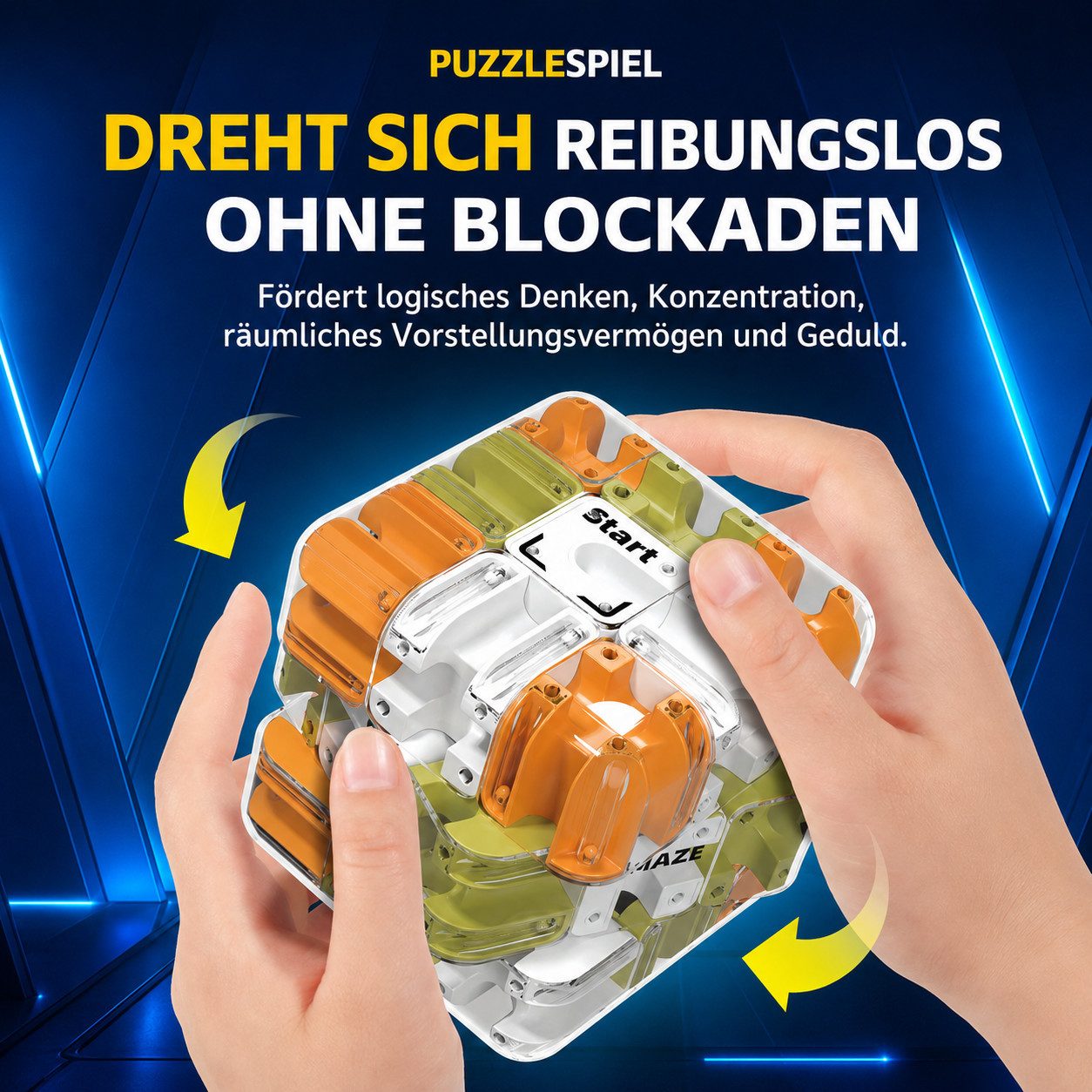 TruWare Würfelpuzzle 3D-Labyrinthwürfel mit rollender Kugel – Geduldsspiel Puzzle Cube, Puzzleteile, Drehbarer Maze Würfel für Kinder & Erwachsene, Konzentrationsspiel