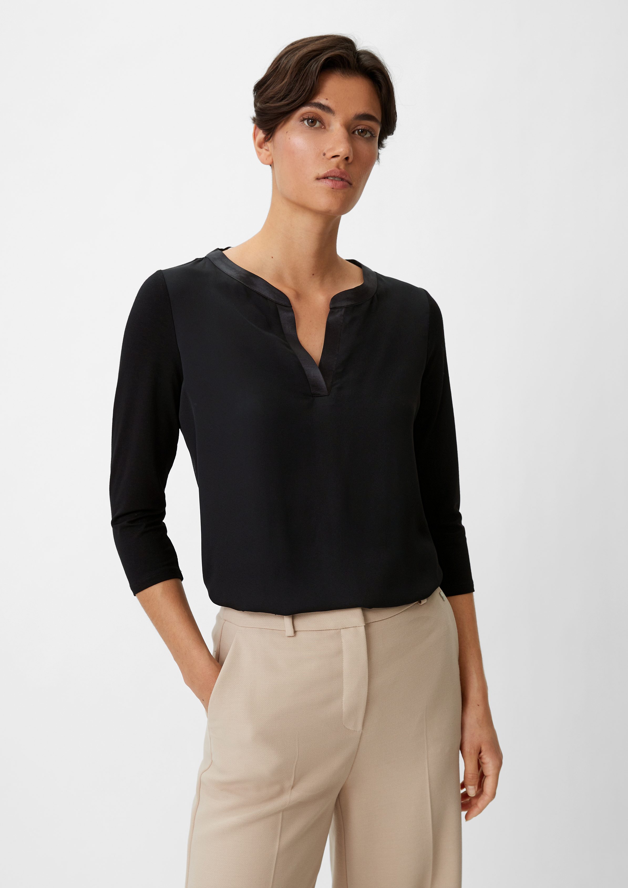 Comma Shirttop Bluse mit 3/4-Ärmeln schwarz