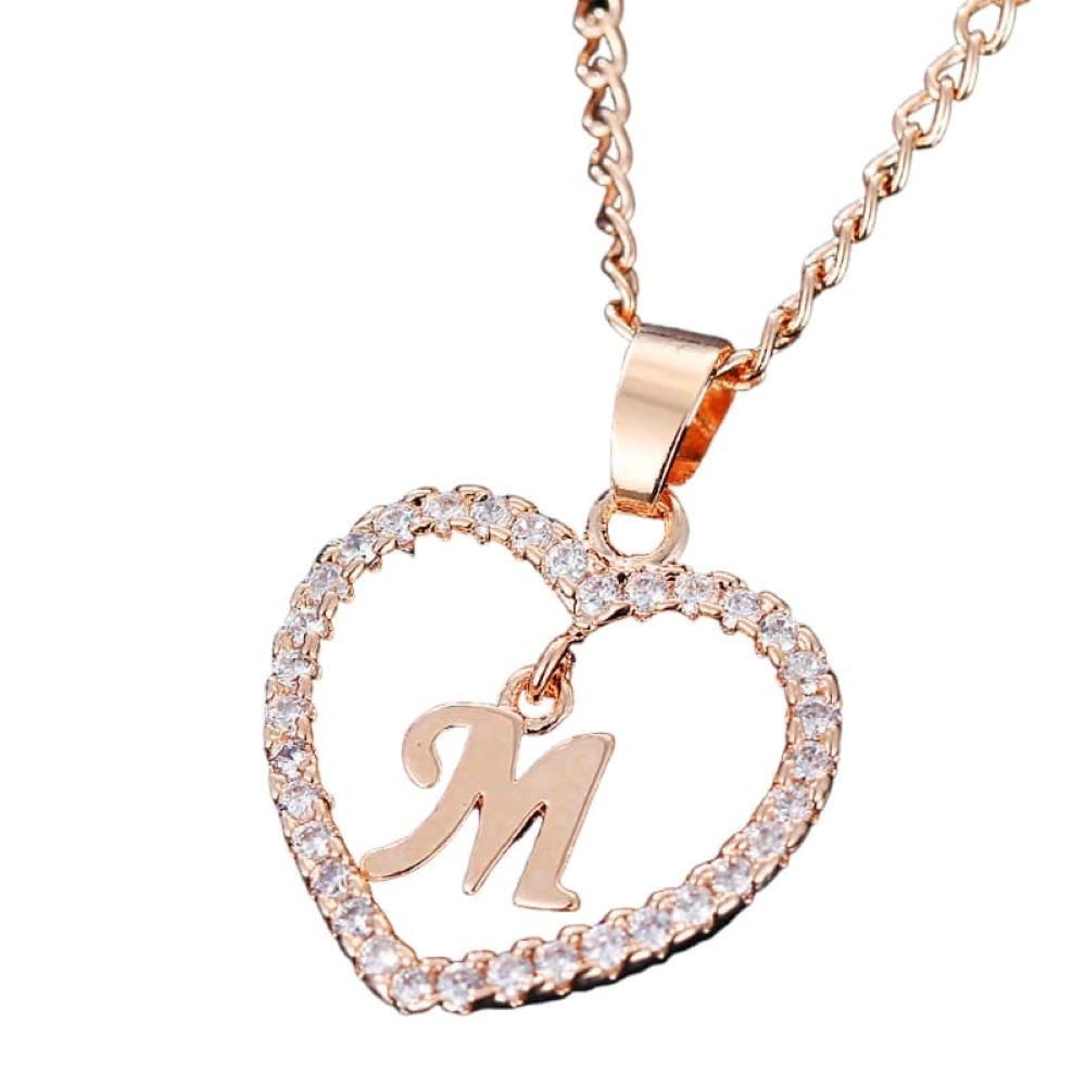 BUNGSA Ketten-Set Kette Buchstaben Herz Rosegold aus Alloy Damen - Buchstabe M (1-tlg), Halskette Necklace