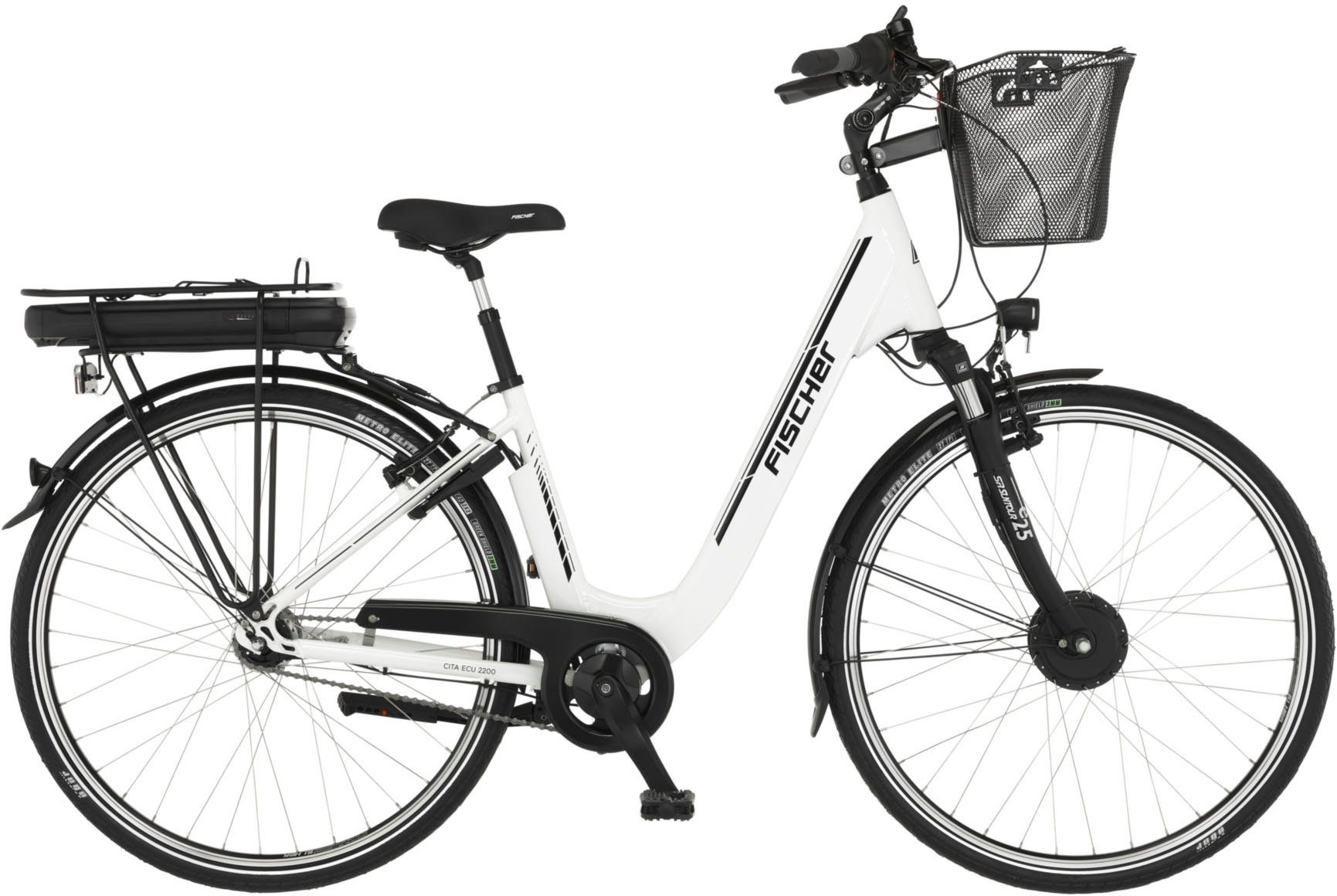 FISCHER Fahrrad E-Bike CITA ECU 2200 522, 7 Gang Shimano Nexus Schaltwerk, Nabenschaltung, Frontmotor, 522 Wh Akku, (mit Fahrradschloss), Pedelec, Elektrofahrrad für Damen u. Herren, Cityrad