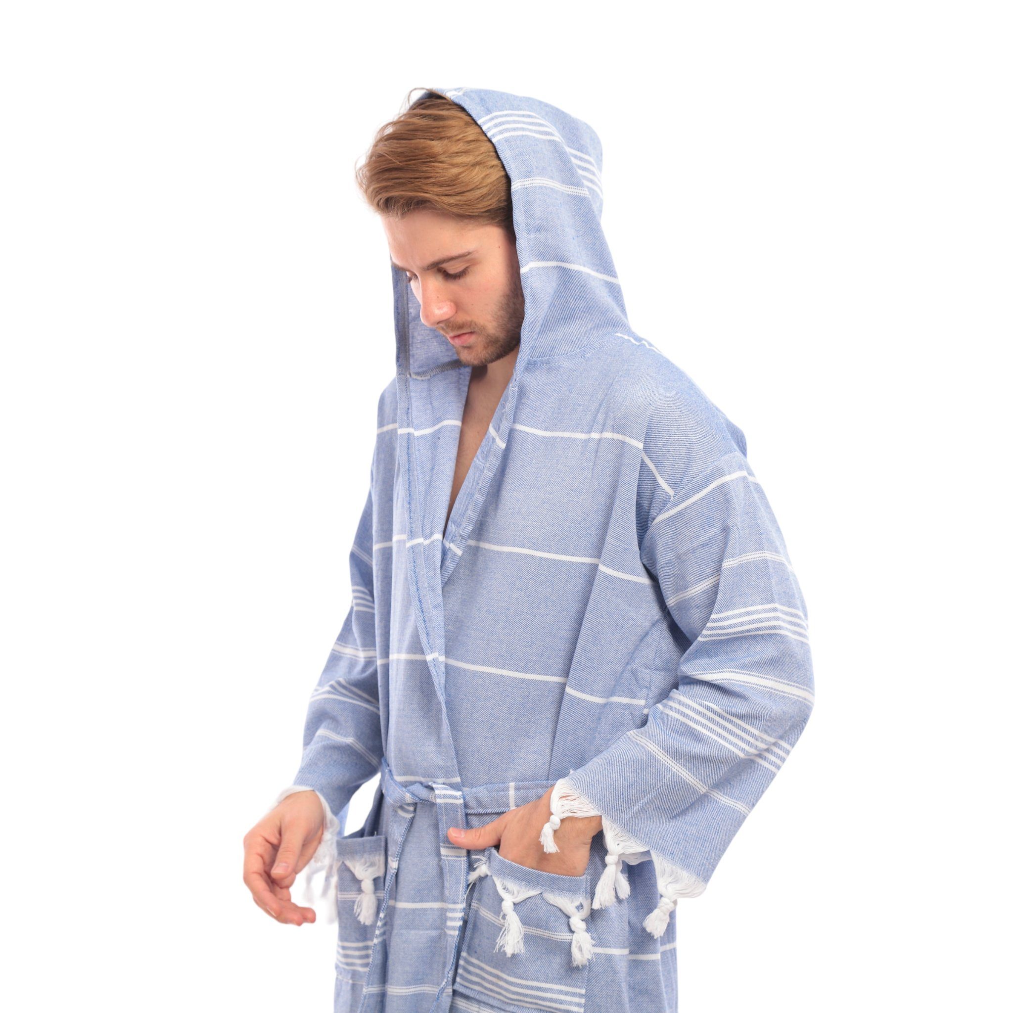 herémood Bademantel herémood Bademantel Damen & Herren Unisex – Weich & Leicht, Langform, 100 % Baumwclle, mit Kapuze, & Gürtel, Hamamtuch-Stil mit Taschen – Ideal für Sauna, Spa, Hotel & Zuhause