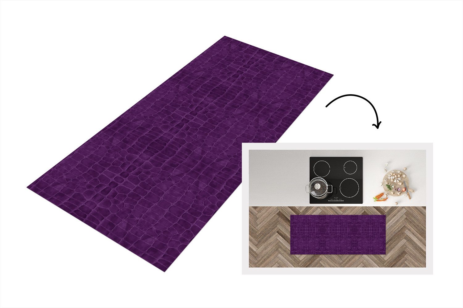 MuchoWow Küchenläufer Krokodil - Leder - Lila, aus Kunststoff, Küchenteppich, Läufer für Küche, Rutschfest, Küchendeko, 120x50 cm