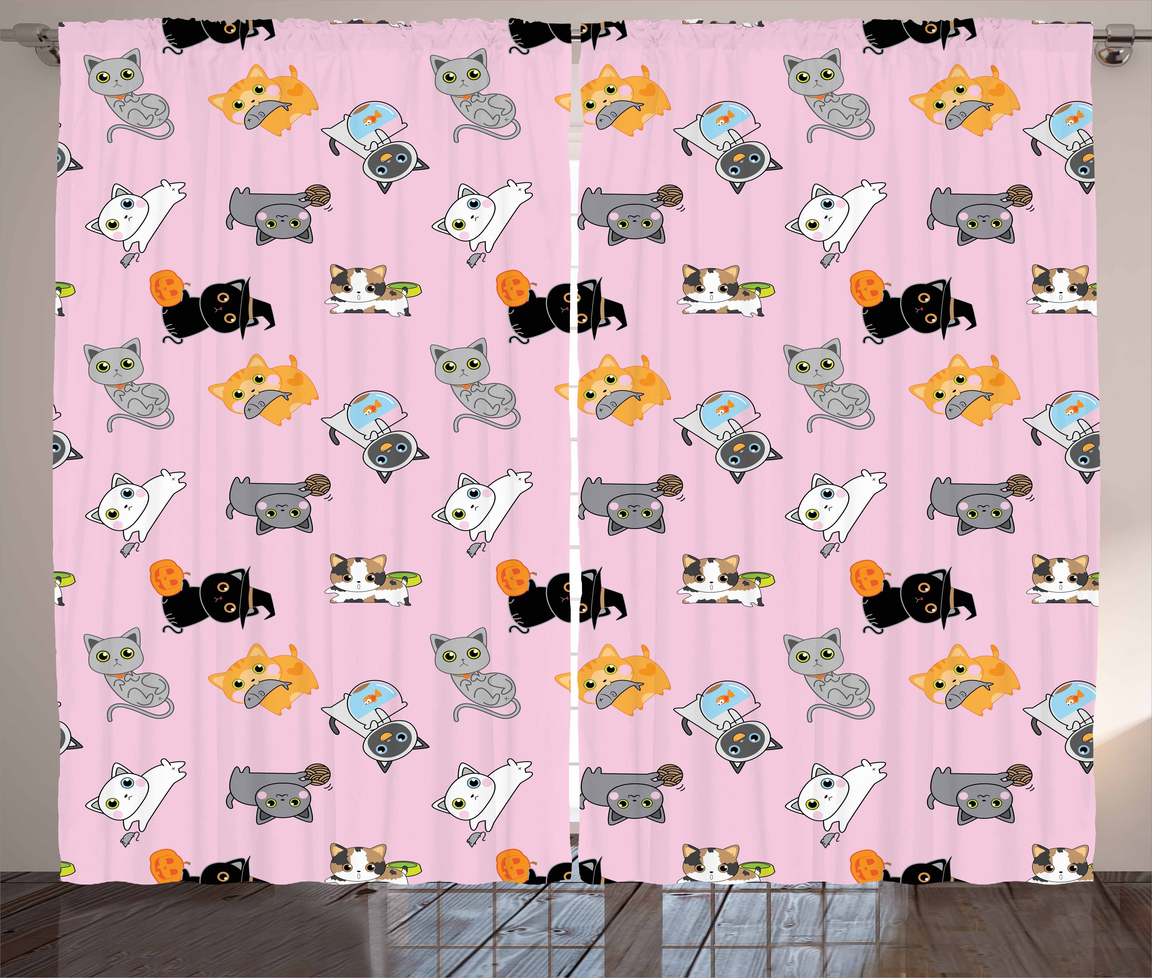 Gardine Baby-Kätzchen und Haken, mit Schlafzimmer Abakuhaus, Schlaufen Vorhang Bunte Kräuselband Katze