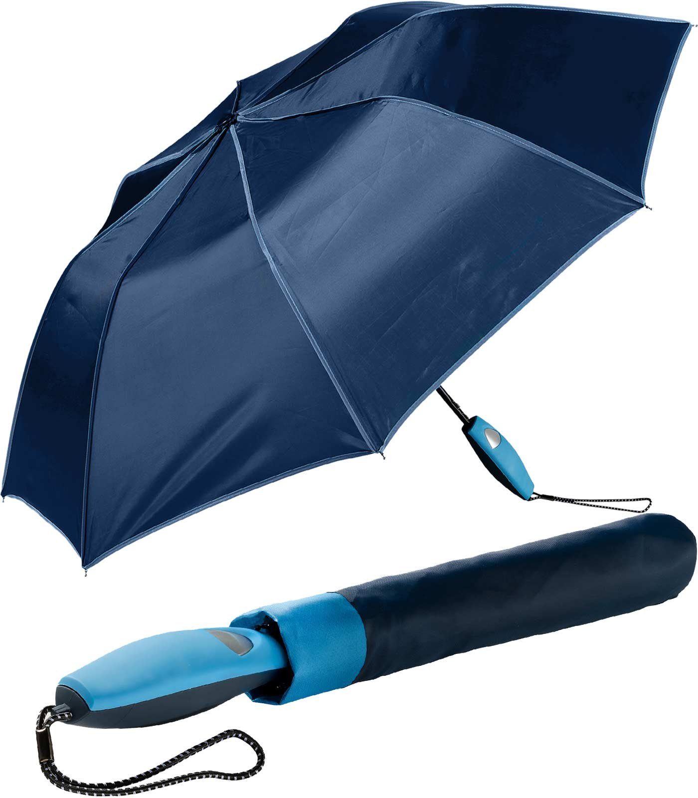 Impliva Taschenregenschirm Falconetti Auf-Automatik farblich passender Griff, auffallend navy-blau