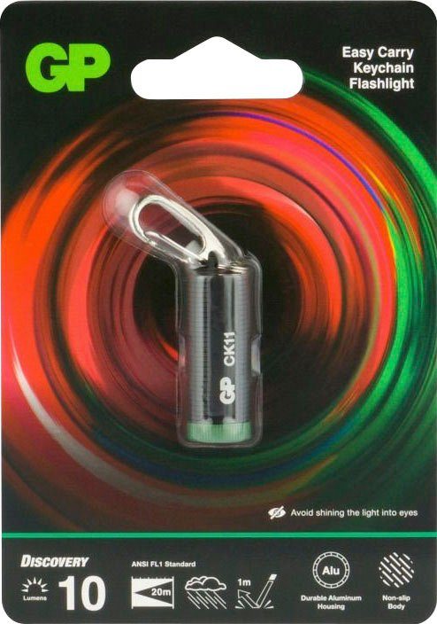 GP Batteries Taschenlampe 10 5h LED GP Discovery Lumen, Leuchtzeit Schlüsselbund, inkl. Batterie, IPX4, 4x LR41 Metallgehäuse, CK11