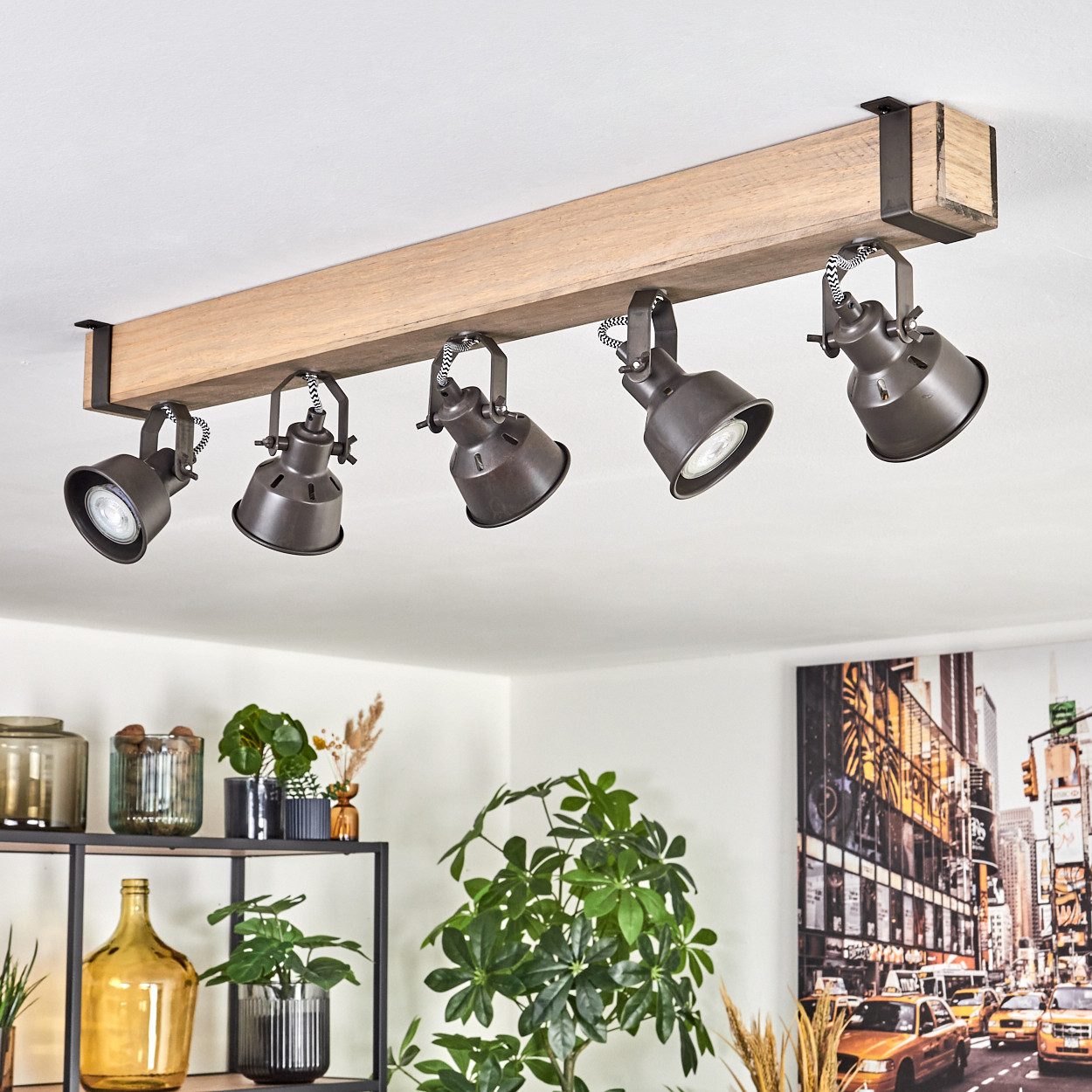 hofstein Deckenleuchte Deckenlampe aus Metall/Holz in Grau/Naturfarben, ohn günstig online kaufen