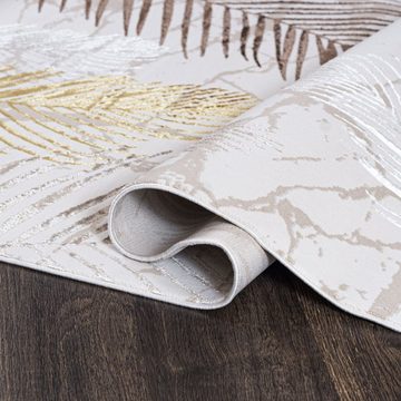 Designteppich Modern Teppich für Wohnzimmer - Beige Creme mit Gold, Mazovia, 80 x 150 cm, Glänzende Abstrakt Marmor, Höhe 10 mm, Kurzflor - niedrige Florhöhe, Weich, Pflegeleicht