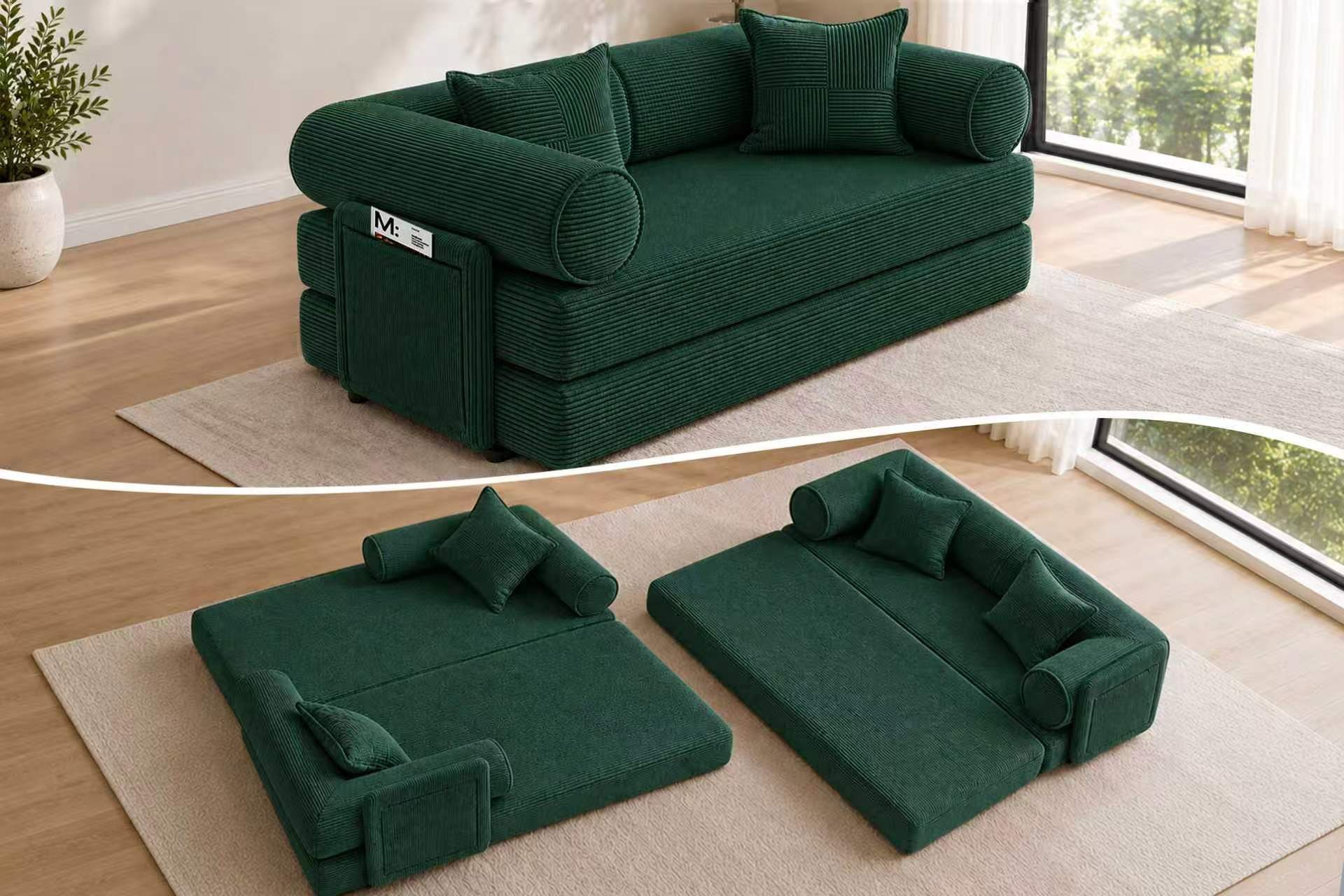 Hoolamyie Sofa 6-in-1 Cord Schlafsofa mit Schlaffunktion, 200 cm breit, 2-Sitzer, Modulares Sofa, ohne Montage, komprimiert verpackt, bis 200 kg