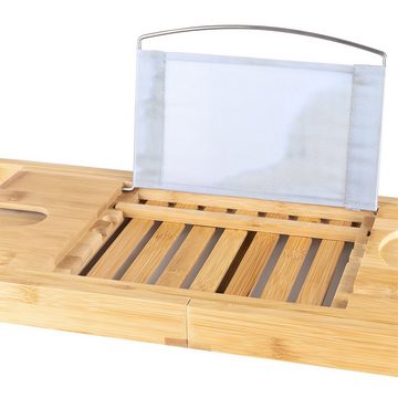 KOLMAN Badewannenablage Bambus Badewannenablage, Universelle große 70-104 cm, Buch-/Tablet-Halter, Weinglashalter