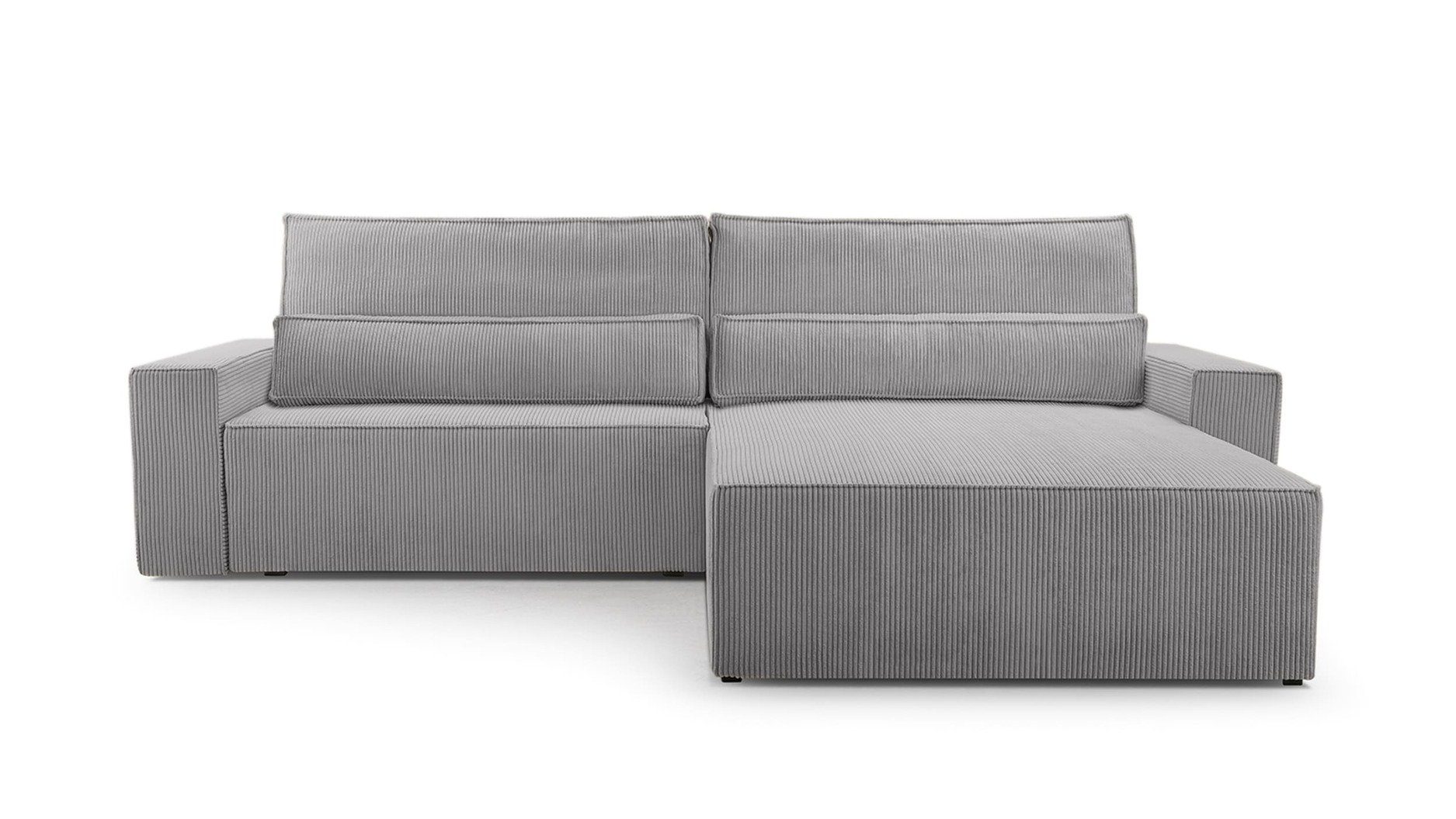 MOEBLO Ecksofa DENVER, Ottomane beidseitig montierbar Couch Cord für Wohnzimmer Schlafsofa Sofagarnitur Sofa Eckcouch L-Form Cordstoff - 297x85x185cm, mit Schlaffunktion und Bettkasten