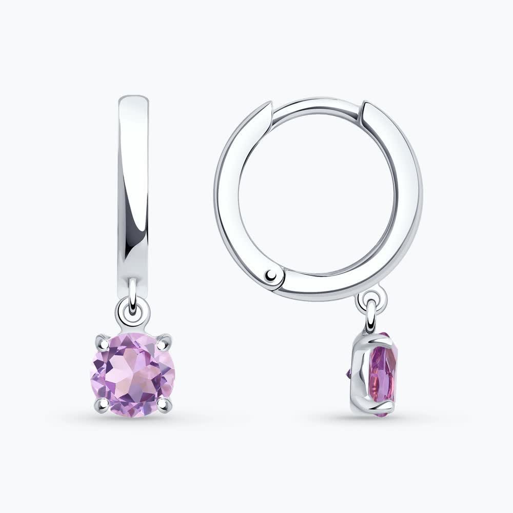 SOKOLOV Jewelry Paar Creolen mit Amethyst 925 Silber Schmuck Geschenk für Frauen Freundin (Schmuckbox), Damen Silber Schmuck