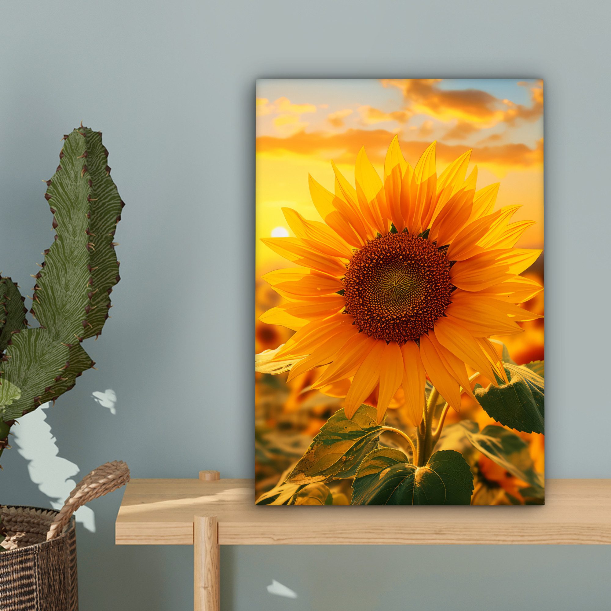 OneMillionCanvasses® Leinwandbild Sonnenblume - Blumen - Gelb - Blumenfeld mit Sonnenblumen, Fotodruck (1 St), Leinwand Canvas Wandbild, Wanddekoration 20x30 cm – Bild 3 von 5