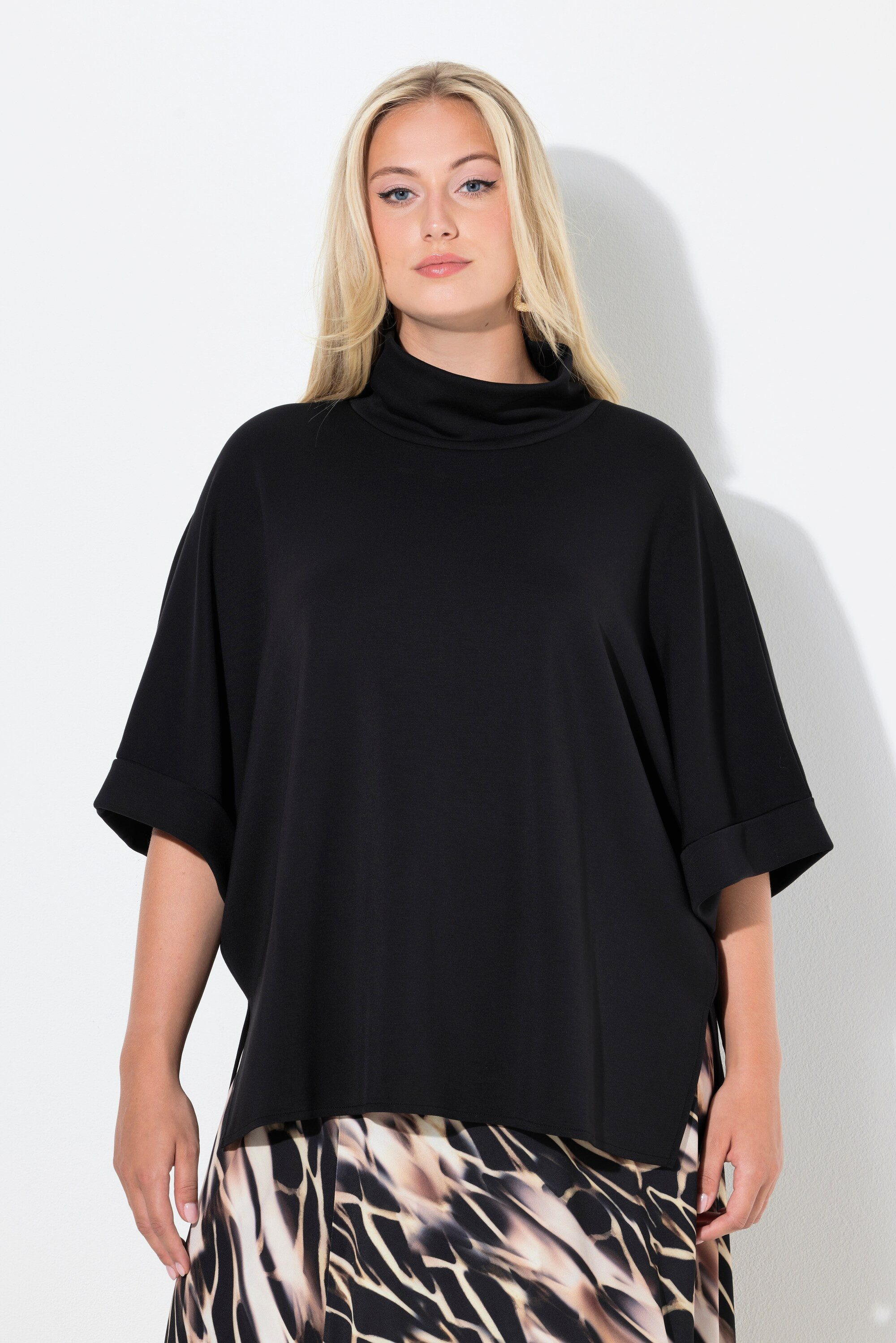 Ulla Popken Sweatshirt Sweat-Poncho oversized Stehkragen Halbarm