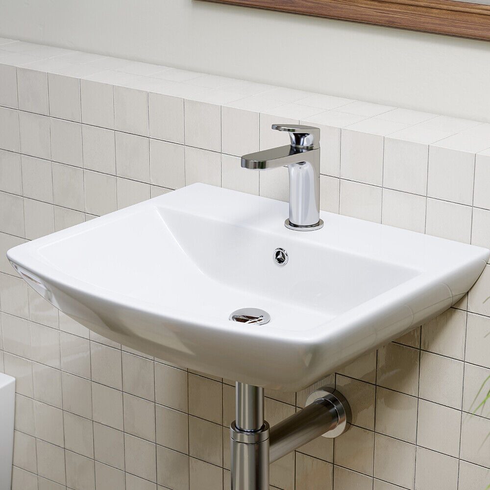 HOROW Waschbecken Waschtisch Handwaschbecken Klein Keramik (Waschbecken 1 Hahnloch mit Überlauf für Badezimmer und Gäste-WC, 48 x 42 x 13 cm) – Bild 3 von 5