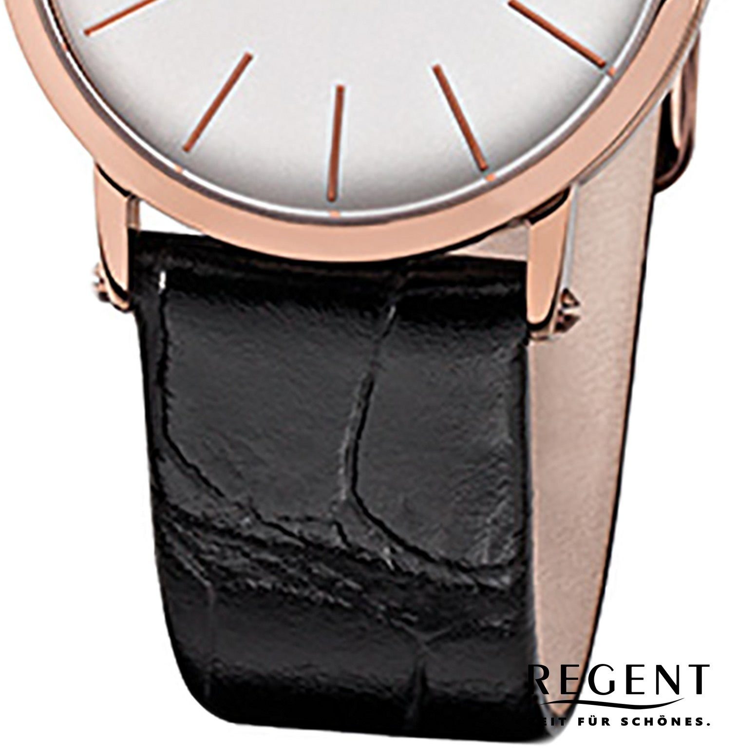 Regent (ca. mittel Lederarmband 33mm), Regent Damen Armbanduhr schwarz Quarzuhr Damen-Armbanduhr rund, Analog,