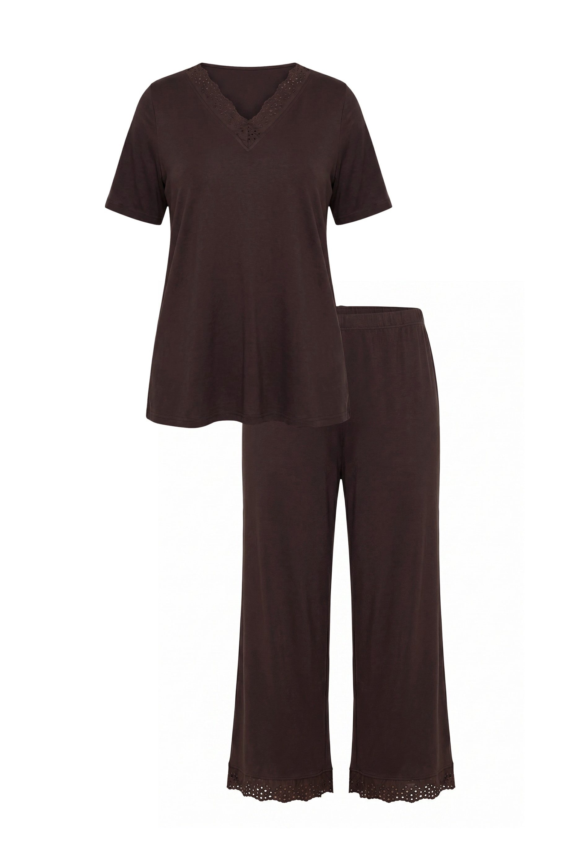 Ulla Popken Pyjama Pyjama Lochstickerei Halbarm Modalmix – Bild 2 von 4