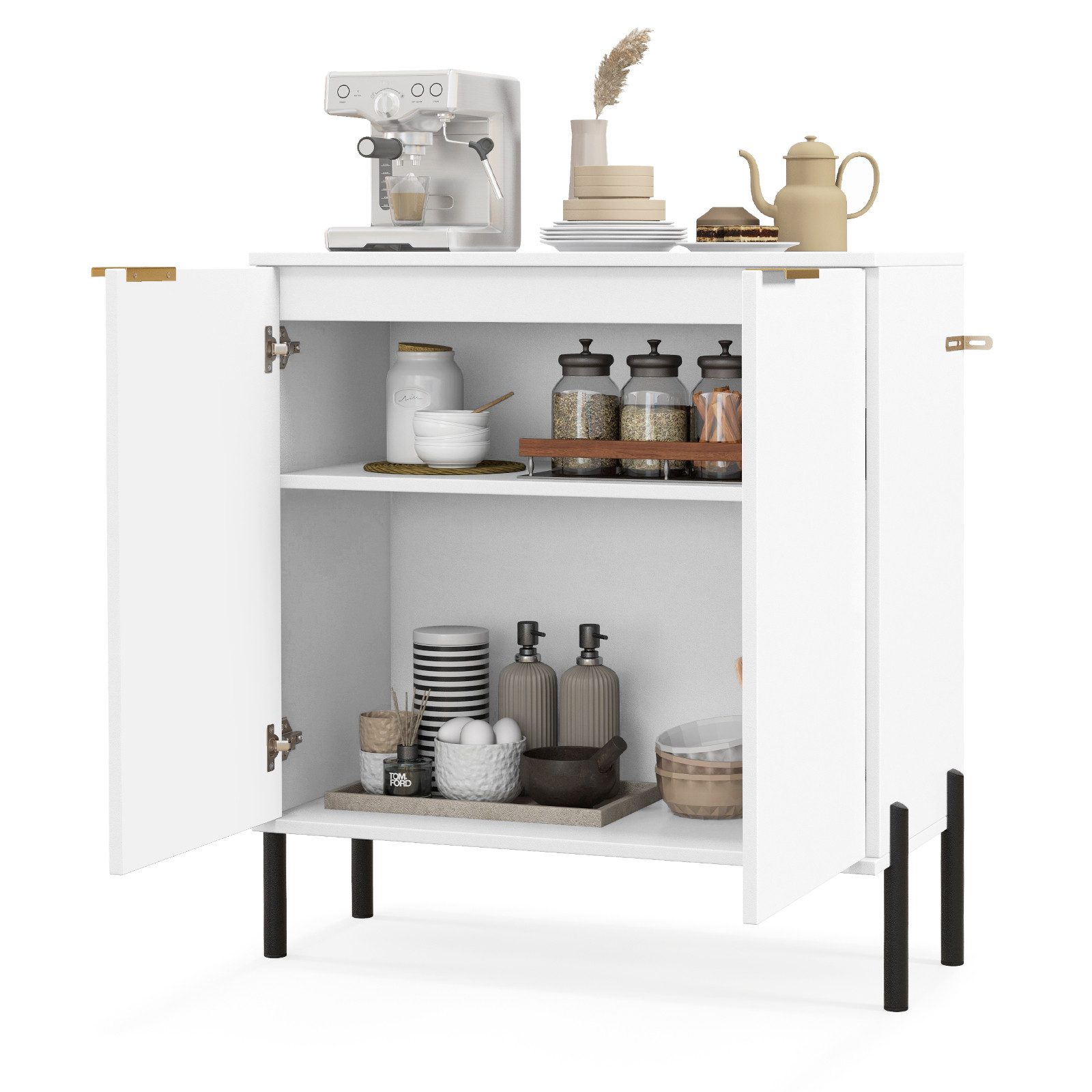 KOMFOTTEU Sideboard, Kommode Küchenschrank Buffetschrank mit 2 Türen