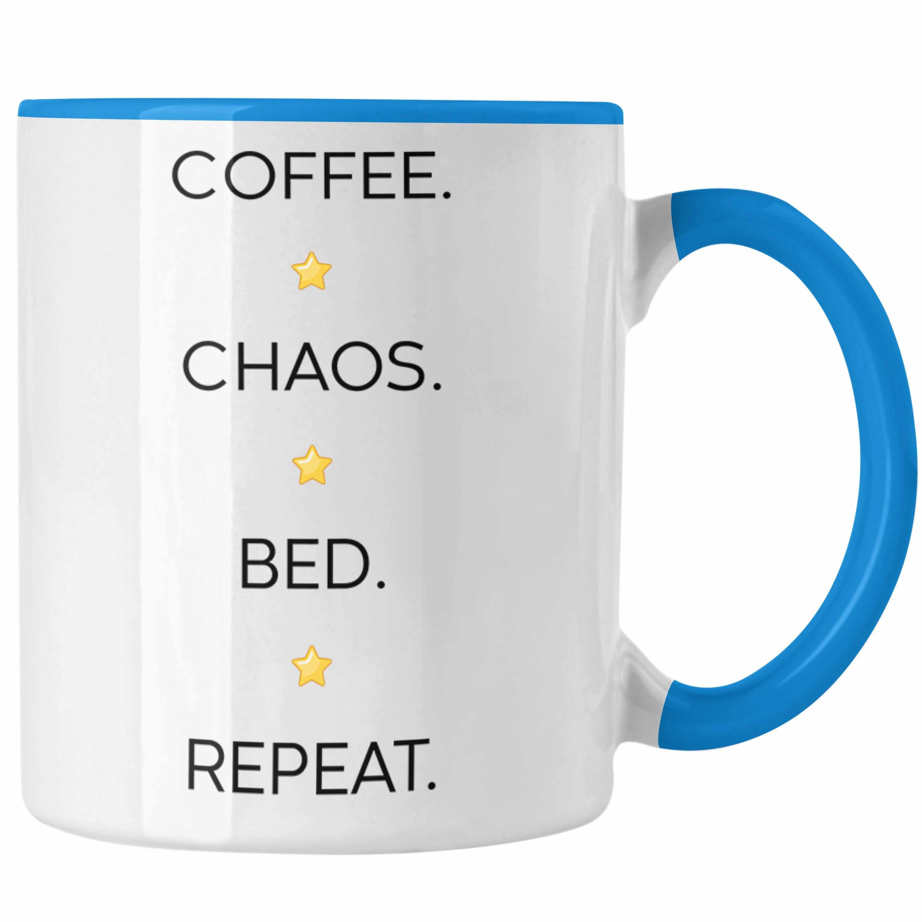 Frauen Chaos Kollegin Büro für Trendation Blau Männer Tasse Arbeit - Geschenk Spruch Lustig Bed Sarkasmus Tasse Becher mit Tassen mit Sprüchen Repeat Trendation Lustige