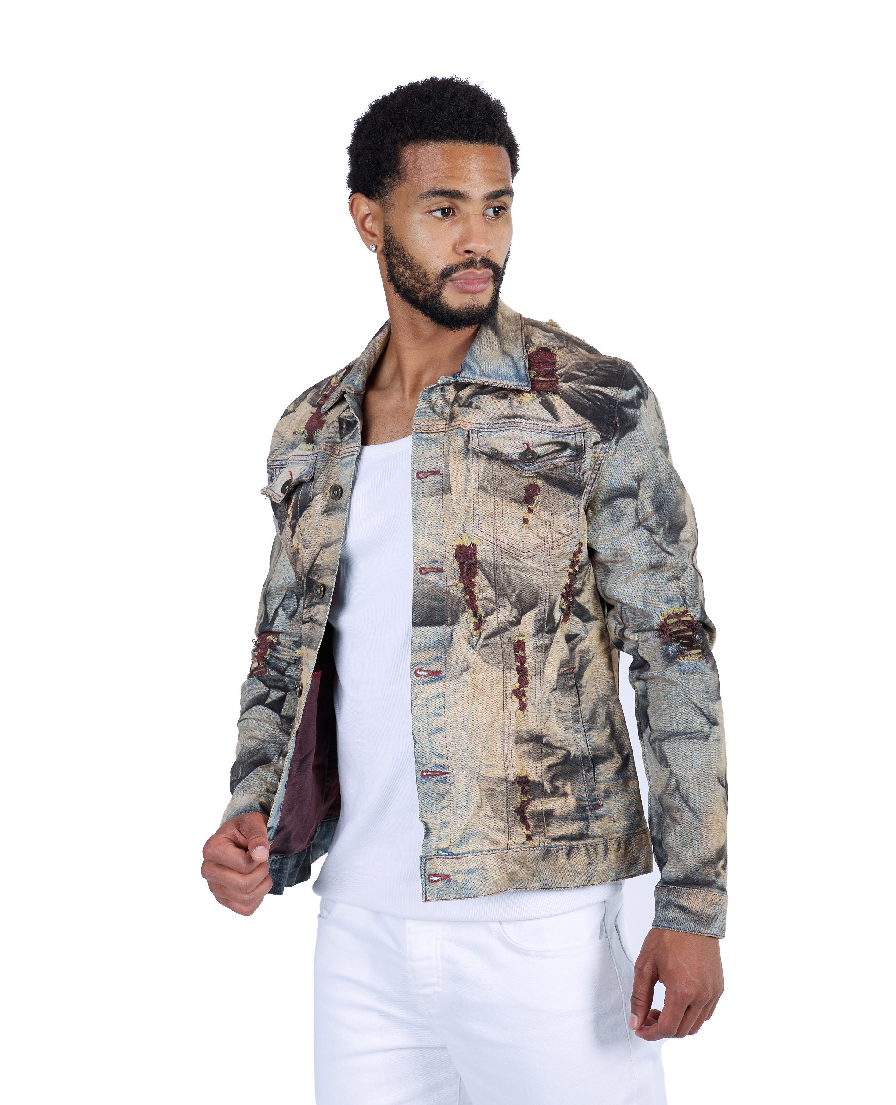 KINGZ Jeansjacke Destroyed Batik Designer Jeansjacke günstig online kaufen