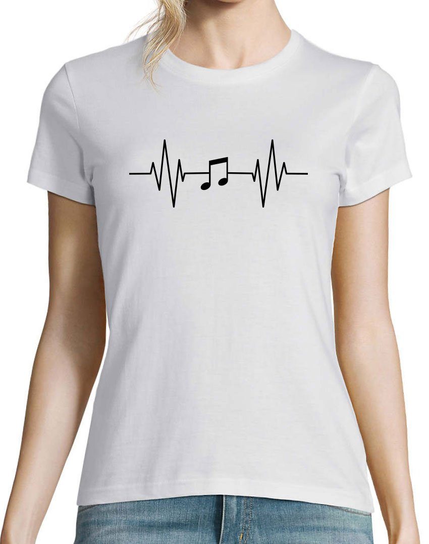 Heartbeat Shirt Note Music Damen Musik Designz Weiss mit Youth Frontprint T-Shirt