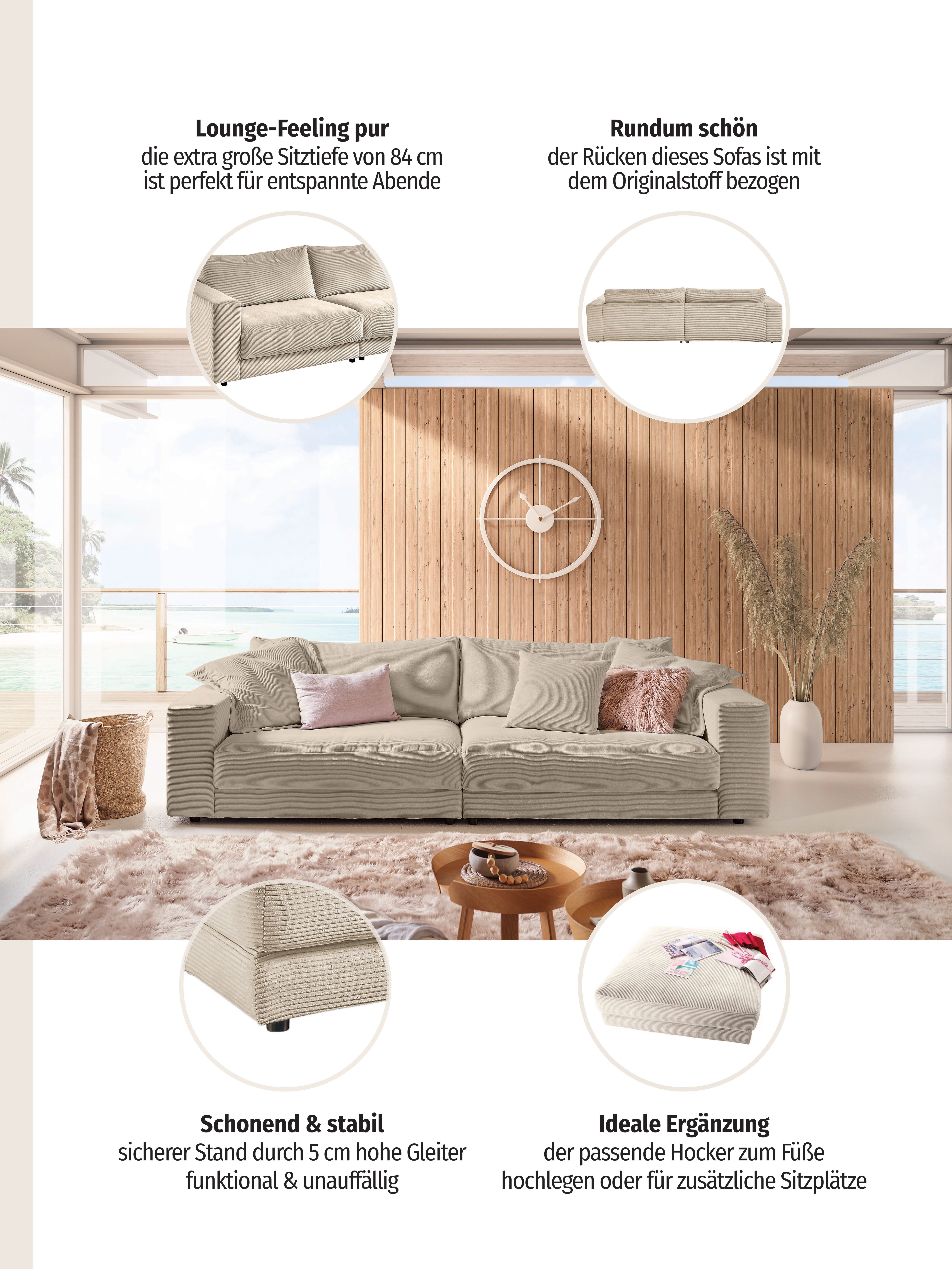 Home affaire Big-Sofa Enisa, bequeme, legere Polsterung B/T/H: 290/127/85 cm, Mega Sofa, Zeitloses und stylisches Loungemöbel, in Fein- und Breitcord