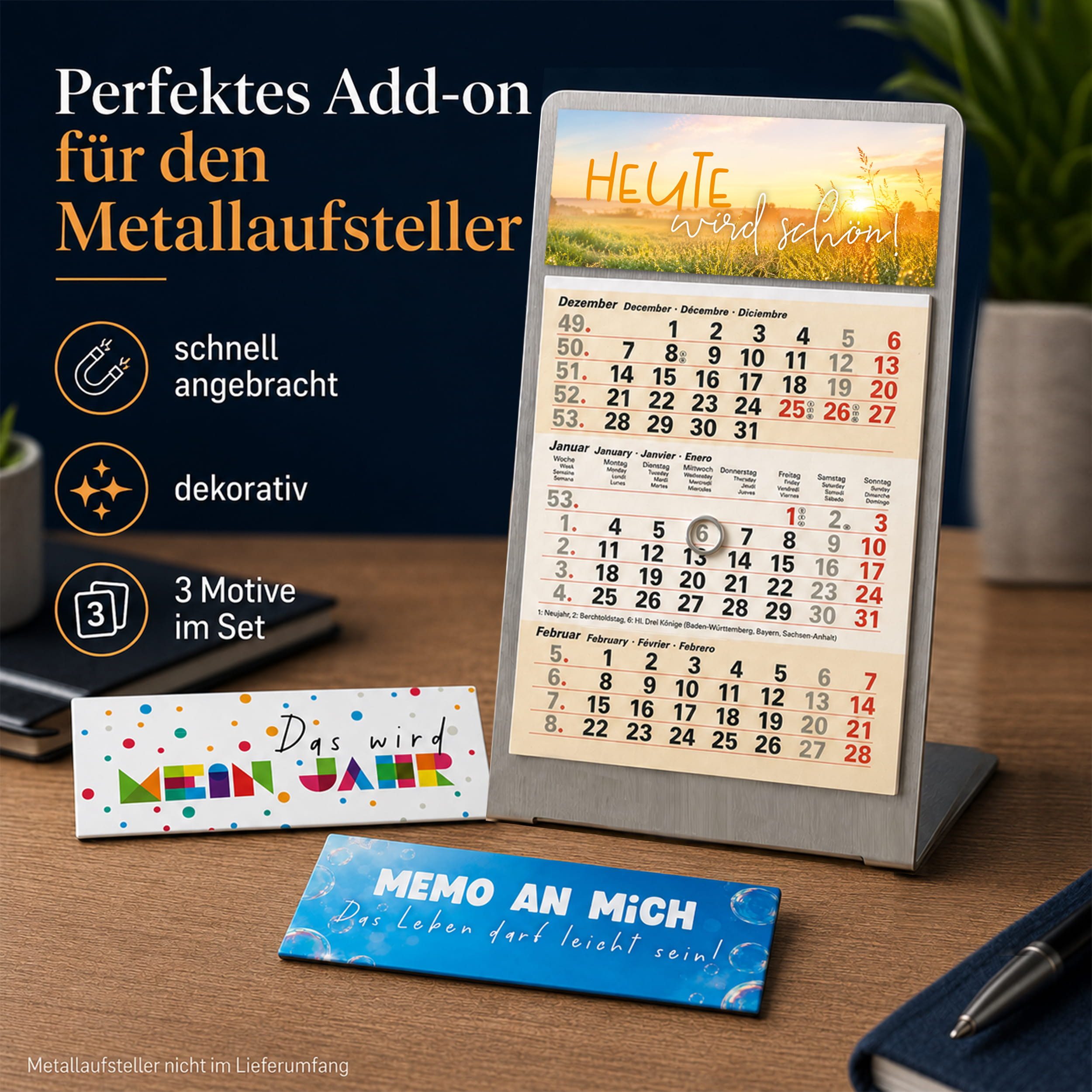 TOBJA Tischkalender Deko-Magnete 3er Set Gute Laune für Tischkalender & Kühlschrank, 3 Magnetstreifen, Sprüche, für Kühlschrank & Tafel, Geschenkidee