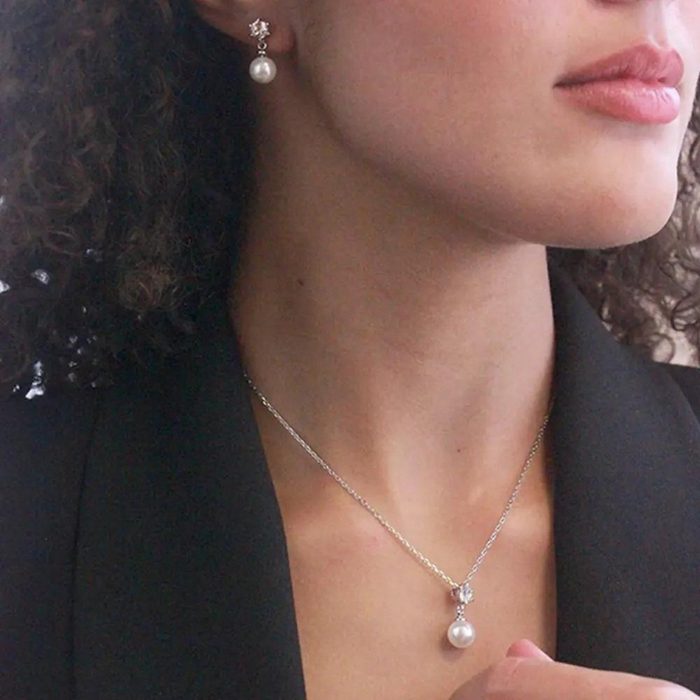 Ella Eisvogel Goldkette Halskette mit Perlenanhänger &amp; Kristall 18 Karat AR10589