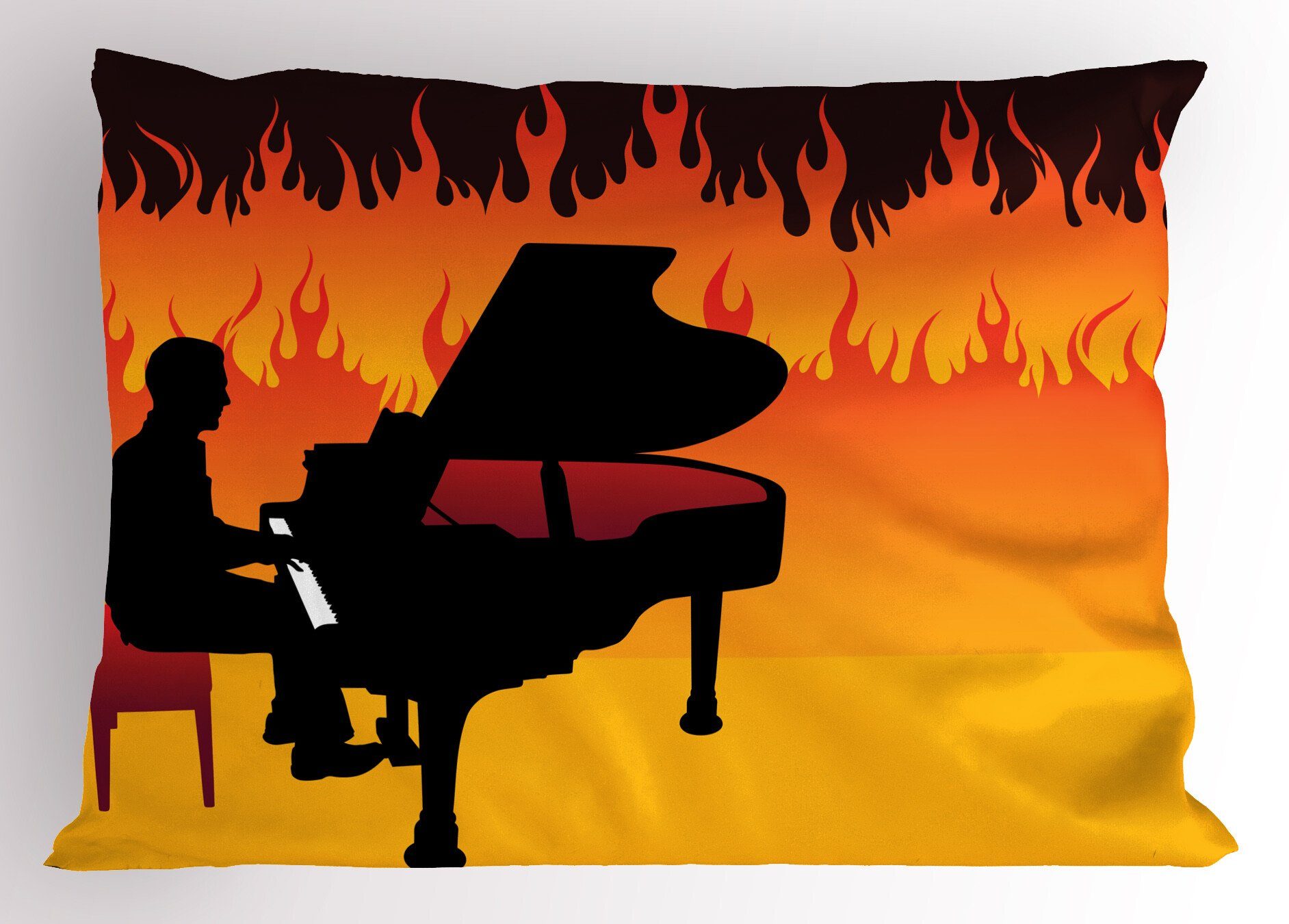 Kissenbezüge Dekorativer Standard King Size Gedruckter Kissenbezug, Abakuhaus (1 Stück), Orange und Schwarz Pianist Man spielt auf Flammen