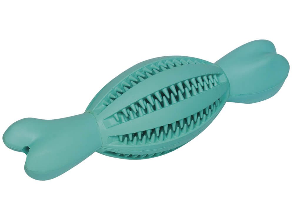 Nobby Fellbürste Vollgummi Rugbyball mit Knochen "DENTAL LINE", mit Minzaroma