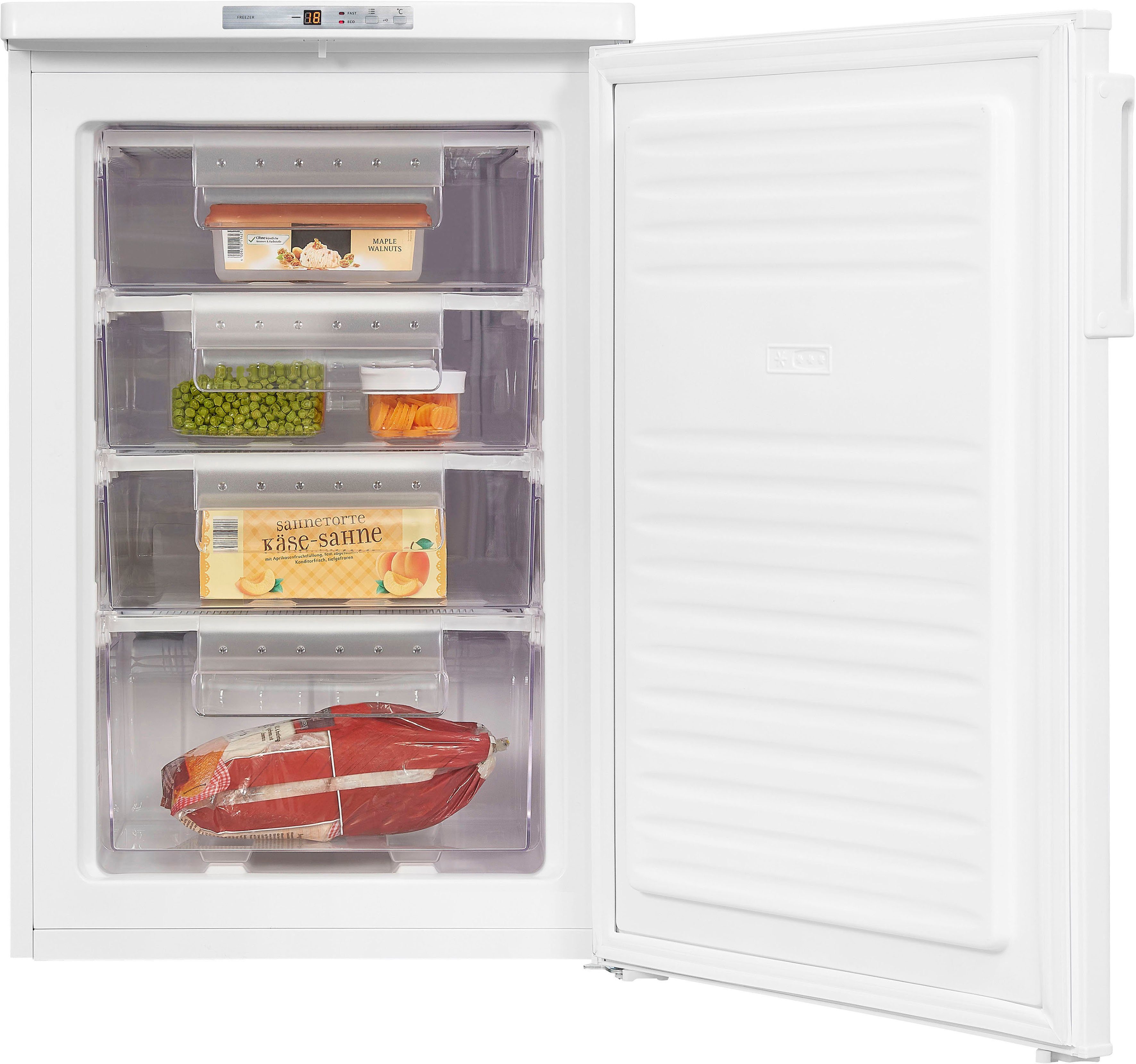 exquisit Gefrierschrank GS80-HE-040D, 85,5 cm hoch, 55 cm breit, 4*-Gefrierschrank mit praktischem Griff – leicht & bequem zu öffnen
