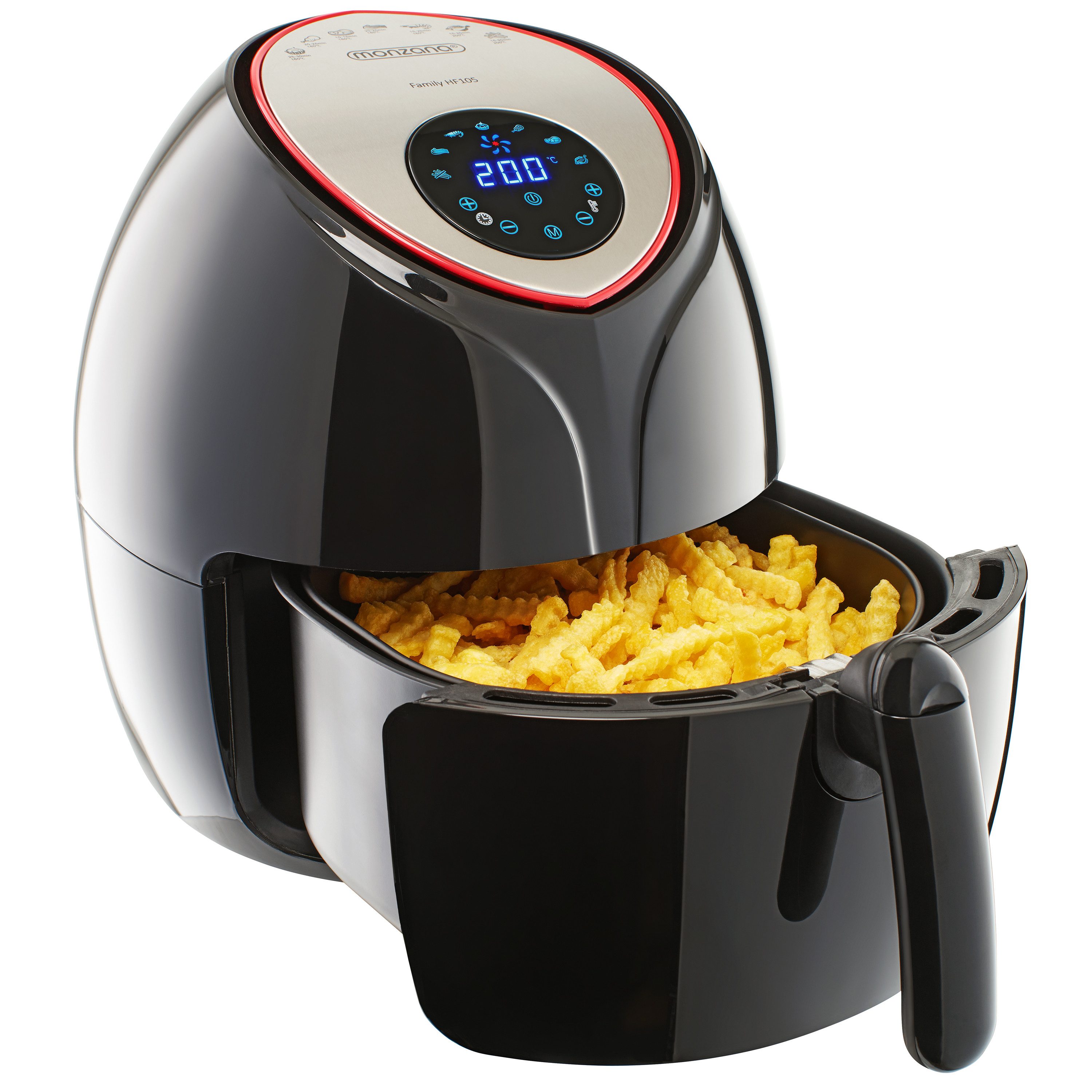 monzana Heißluftfritteuse, 1800 W, 5L XXL Digitales LED Touch-Display Schwarz