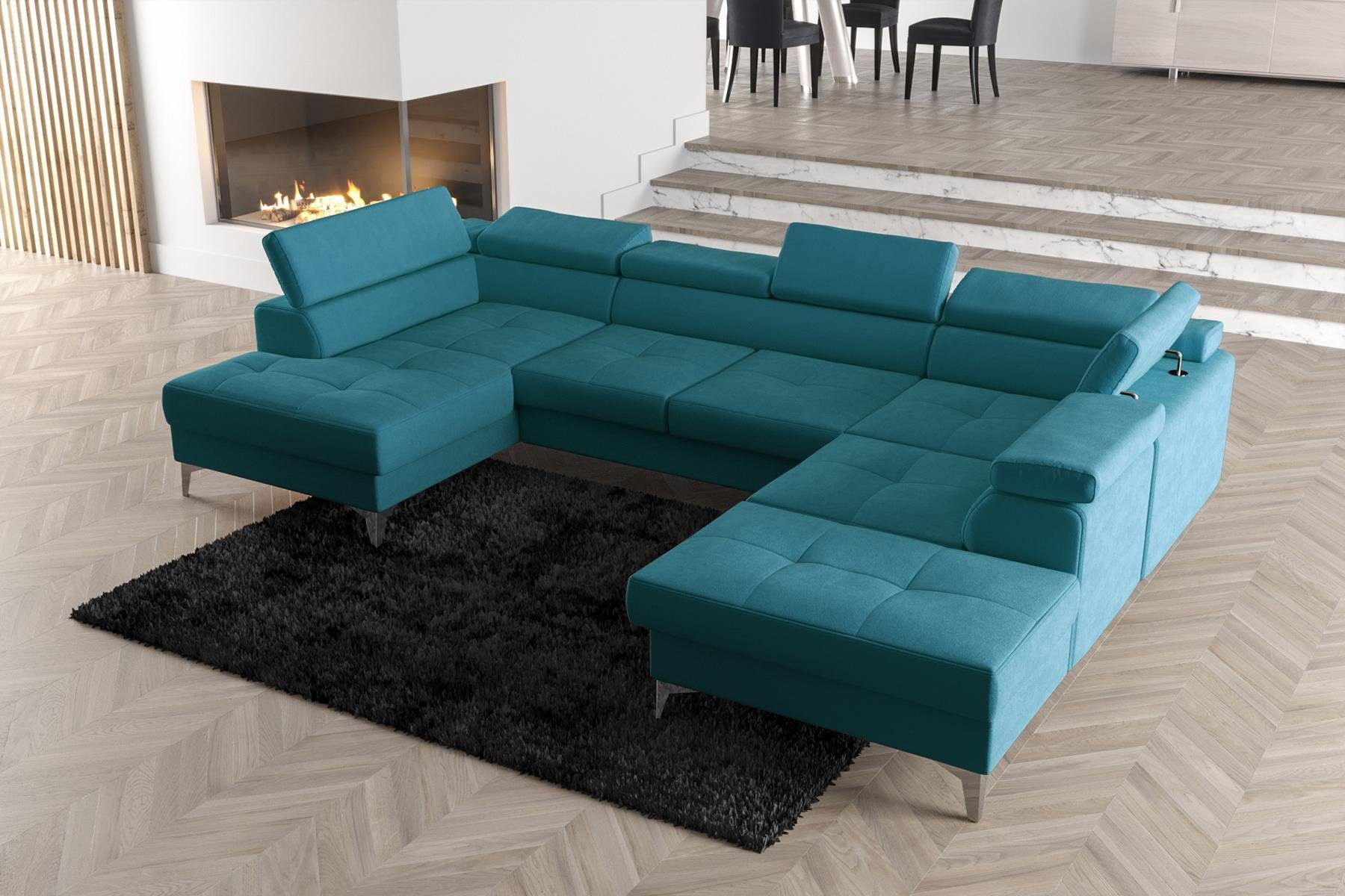JVmoebel Ecksofa Modernes Design Polsterung Couch Wohnzimmer Ecksofa U-Form, Made in Europe Blau