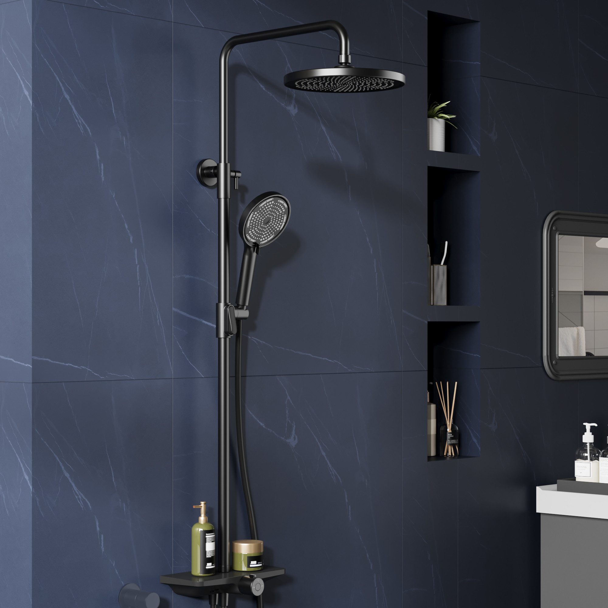 GarveeMore Brausegarnitur Regendusche Duschsystem Ablage 3-Funktion günstig online kaufen