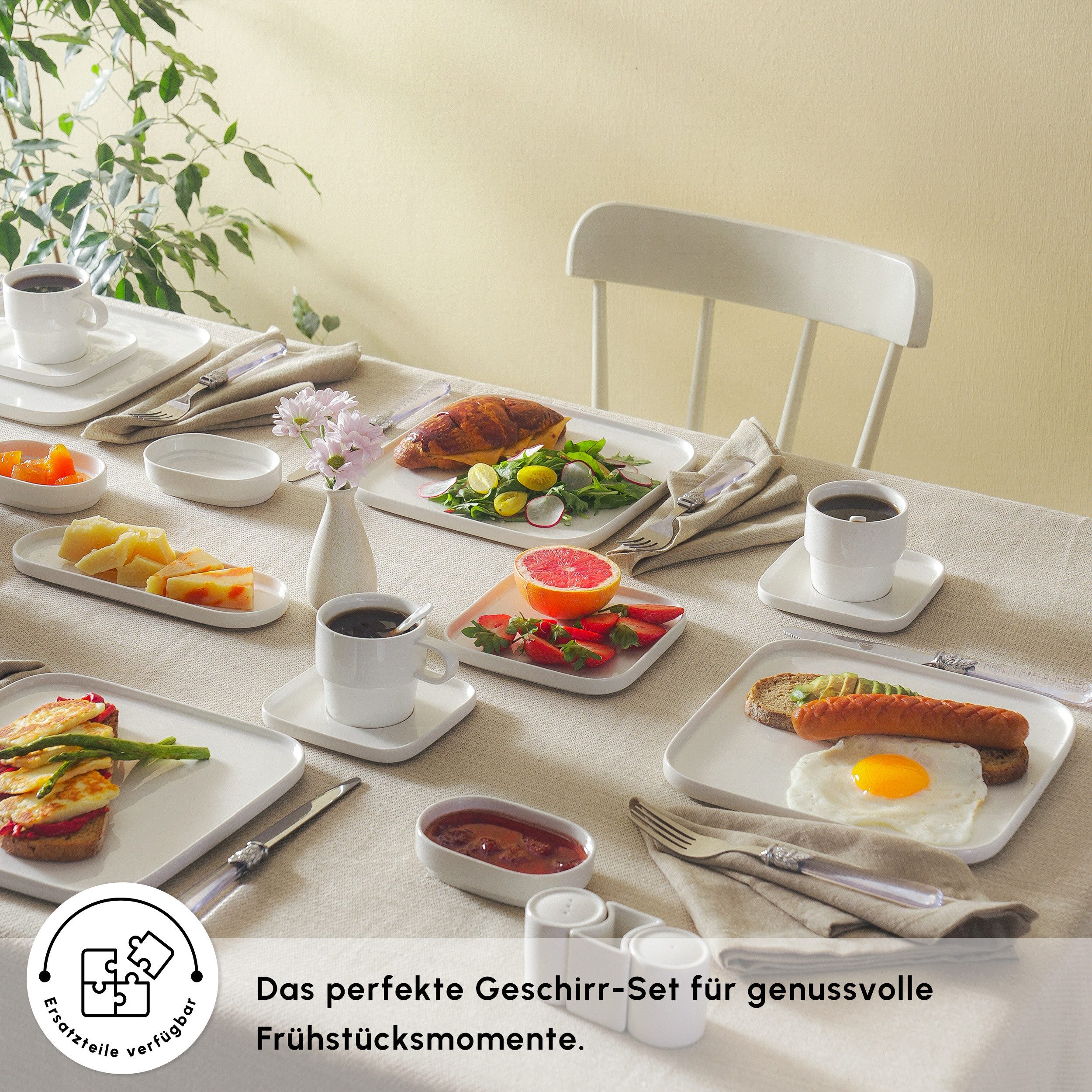Karaca Frühstücksteller Karaca Stream Bone Cubique 35-teiliges Frühstücksset für 6 Personen