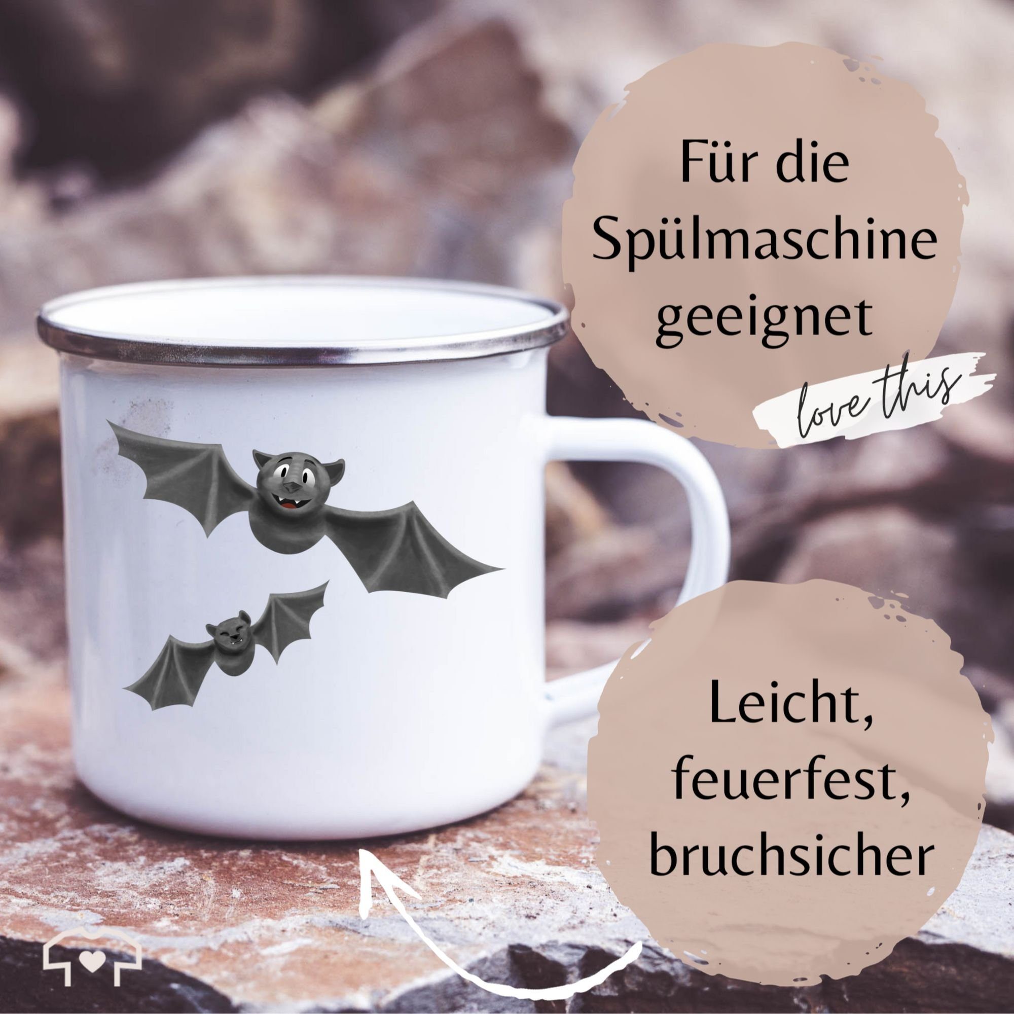 Tasse Weiß Flattermaus, Halloween 3 Tassen Silber Shirtracer Fledermäuse Feldermaus Stahlblech,