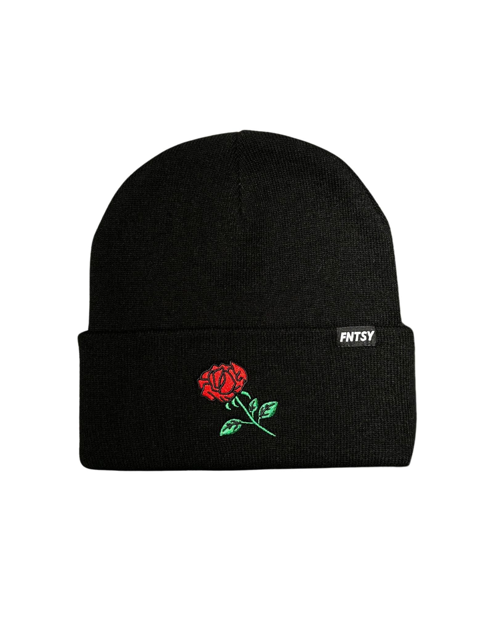 FNTSY Beanie - Basic Beanie - bestickte Beanie Rosen-Motiv - Wintermütze