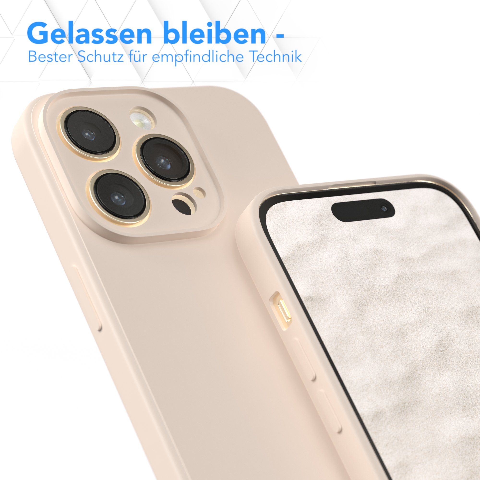 EAZY CASE Handyhülle für Apple iPhone 14 Pro Hülle Silikon 6,1 Zoll, Bumper Case Matt Slimcover Silikonschutzhülle elastisch Taupe / Beige – Bild 4 von 5