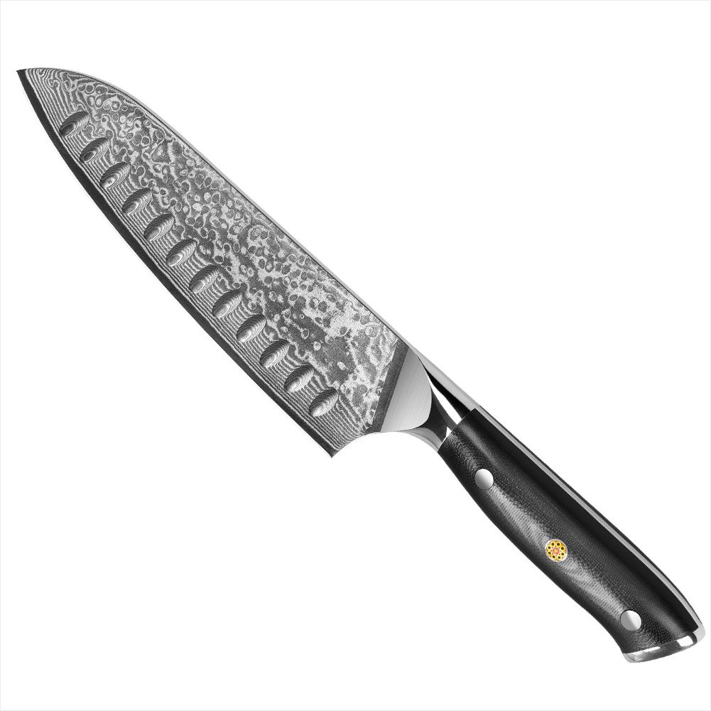 KingLux Damastmesser Damast Santokumesser aus Damaszener Stahl Küchenmesser