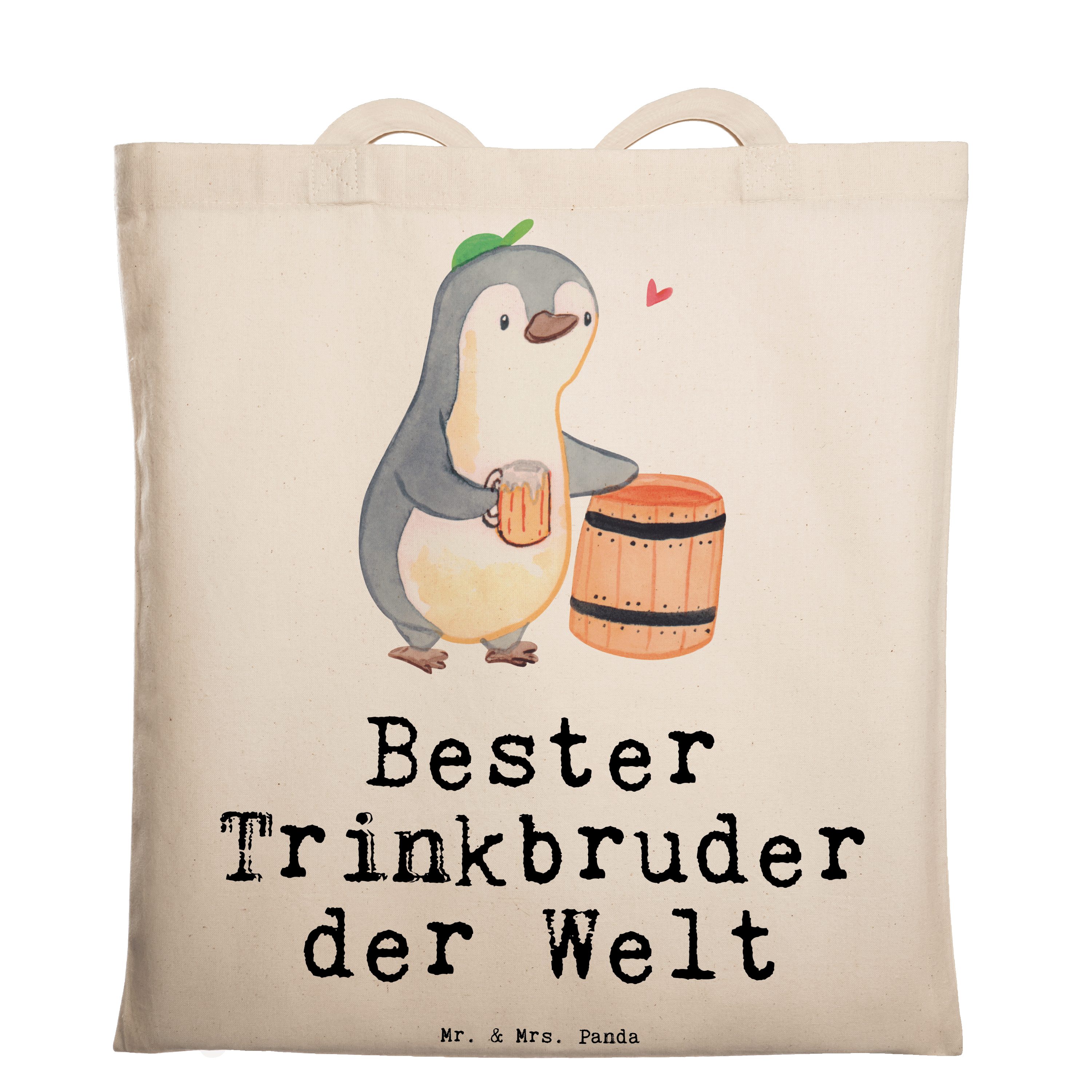 Mr. & Mrs. Panda Tragetasche Pinguin Bester Trinkbruder der Welt - Transparent - Geschenk, Beutel, (1-tlg)