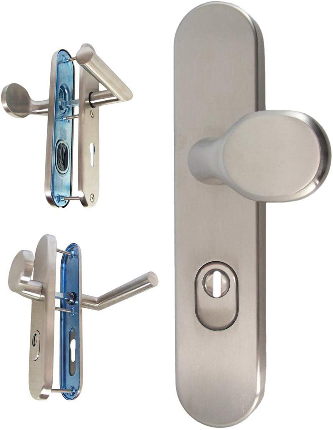 Türbeschlag Edelstahl Schutzbeschlag 1595 CN-Form WE-72 mit ZA, aus gehärtetem Stahl für Zylinderüberstände 8 /13 mm