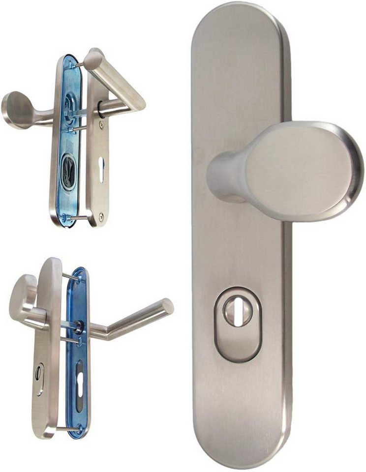Häusler Onlinehandel GmbH Türbeschlag Edelstahl Schutzbeschlag 1595 CN-Form WE-72 mit ZA, aus gehärtetem Stahl für Zylinderüberstände 8 /13 mm