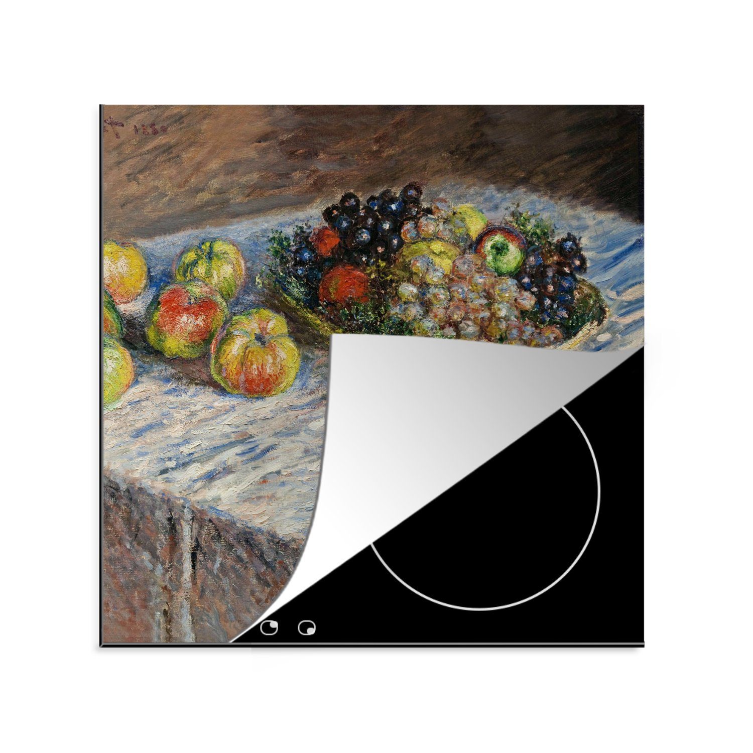 mit Claude Vinyl, Herdblende-/Abdeckplatte für Stilleben küche 78x78 MuchoWow und Arbeitsplatte Ceranfeldabdeckung, tlg), Weintrauben Monet, Gemälde Äpfeln von (1 - cm,