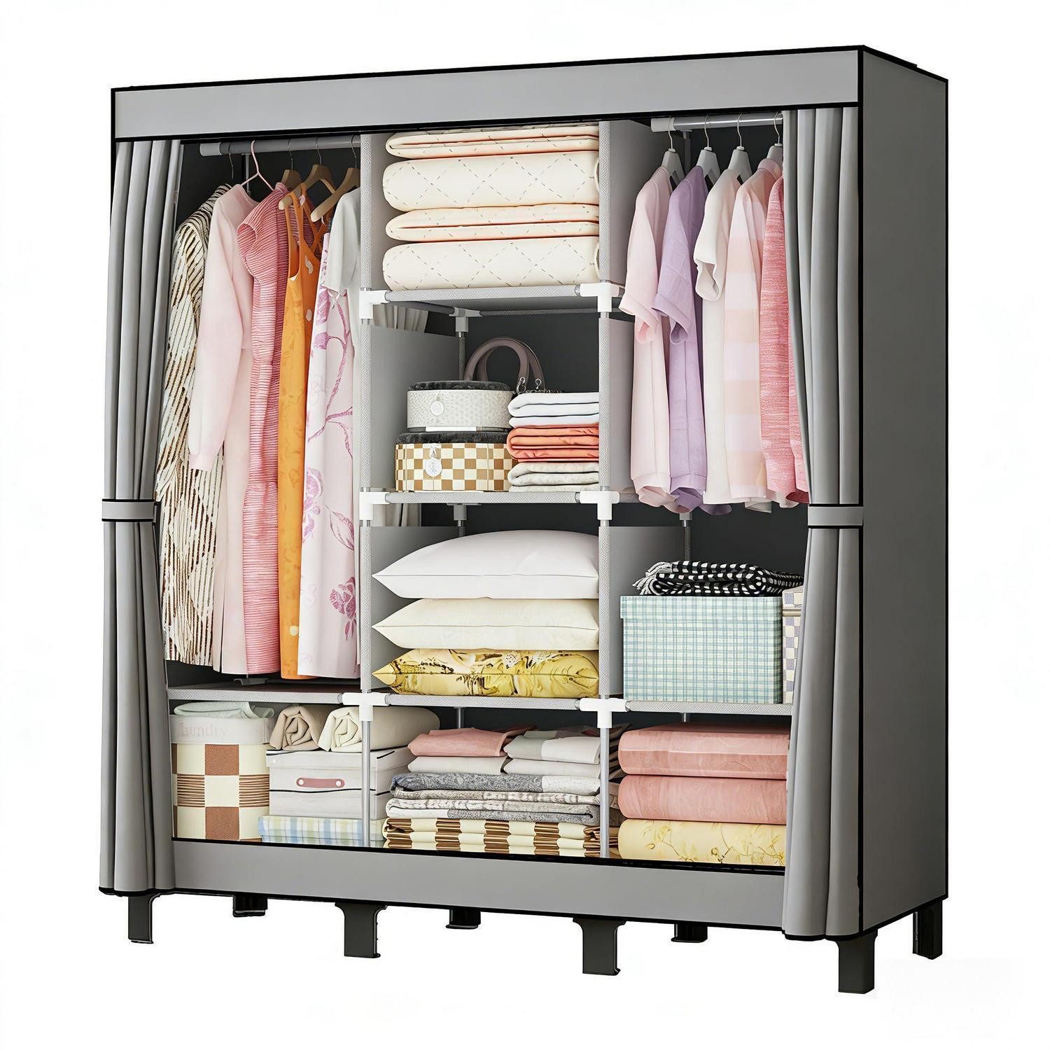 LuxusKollektion Kleiderschrank Kleiderschrank Hängeregal Grau 130x45x172cm
