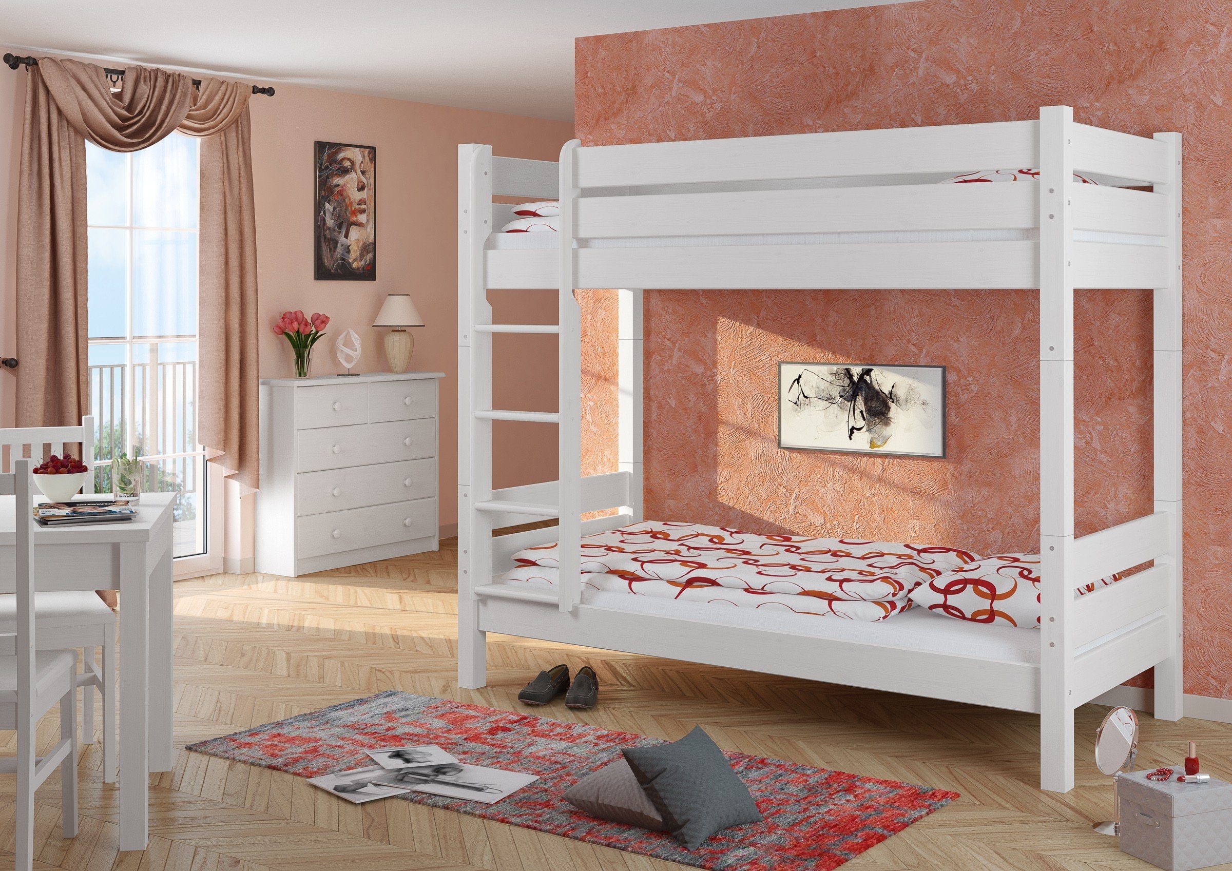 ERST-HOLZ Etagenbett Stabiles Kieferstockbett Weiß 100 günstig online kaufen