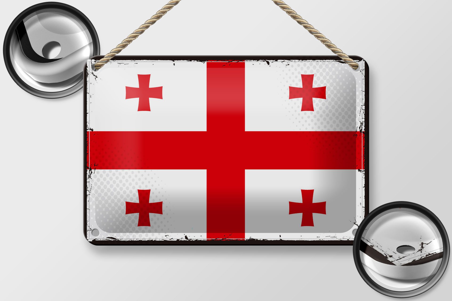 Femer GmbH Metallschild Flagge Georgiens 18x12cm Retro Flag of Georgia, (1 St), gewölbte Oberfläche, abgerundete Ecken, umgeschlagene Kanten