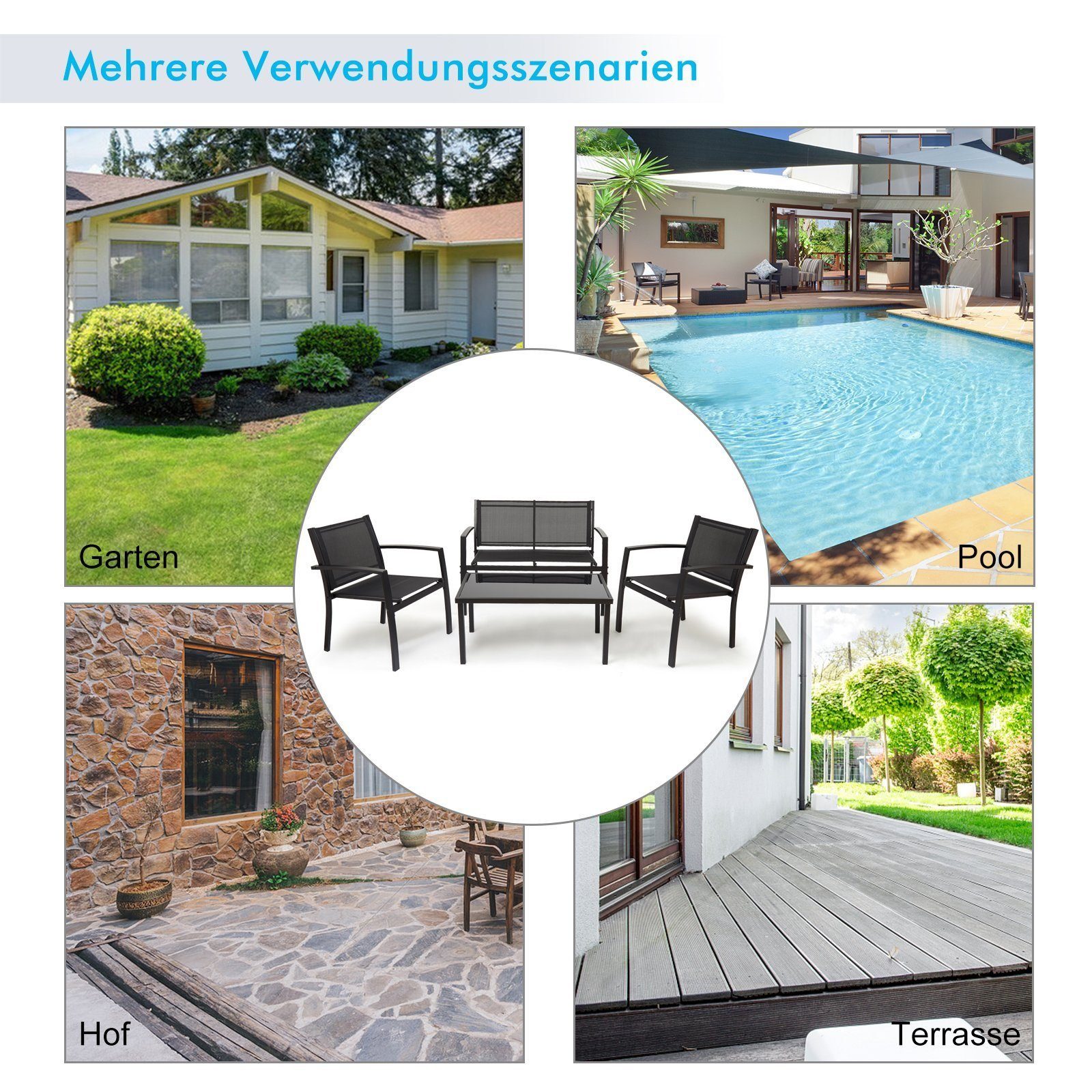 Mondeer Balkonset Gartenmöbel Set, (1 Tisch mit 1 Doppelstuhl 2 Einzelstühlen), Garten und Balkon